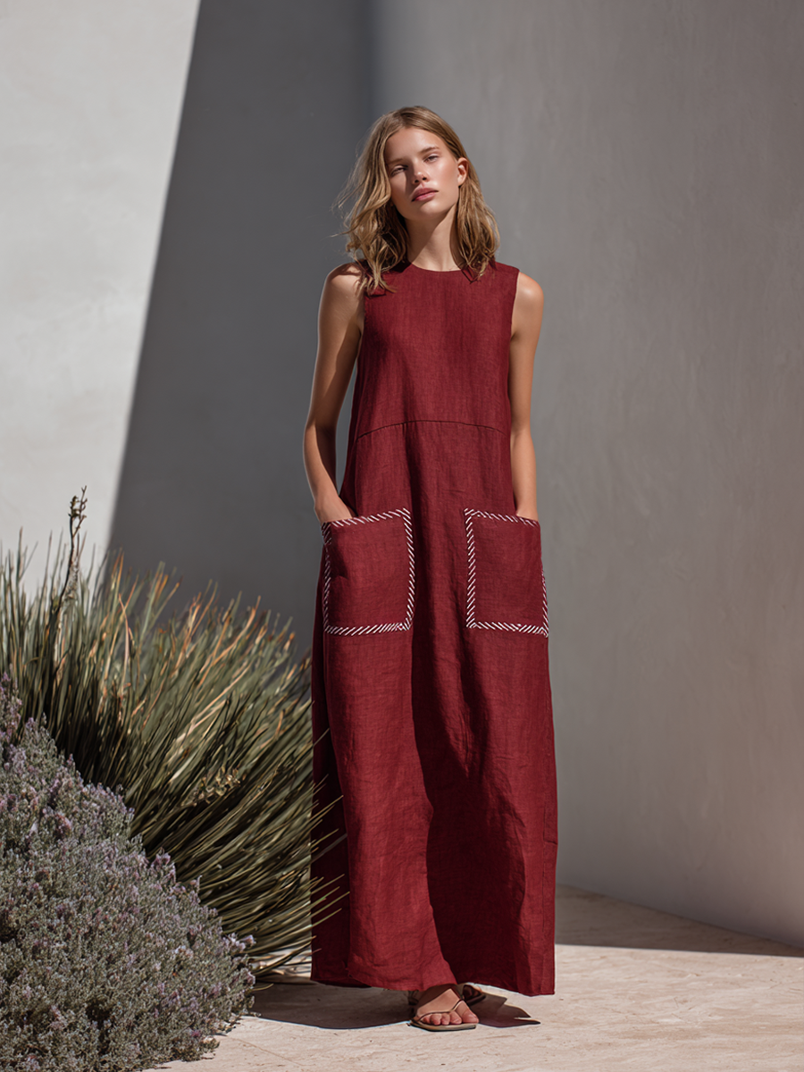 Women's Simple Linen-Blend Sleeveless Maxi Dress MDZ0939E5ZRK Modesees Women's Simple Linen-Blend Sleeveless Maxi Dress MDZ0939E5ZRK Modesees