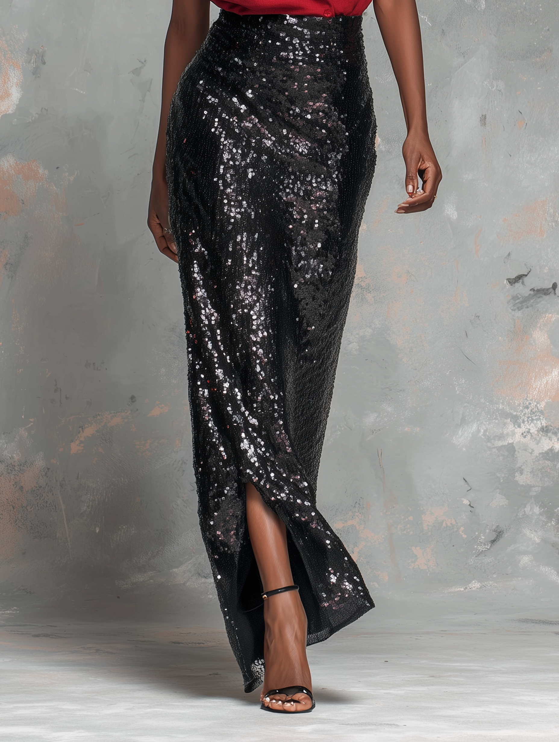 Women's Minimalist Sleeveless Shirt & Sequin Skirt Set MDZ1216E5Y