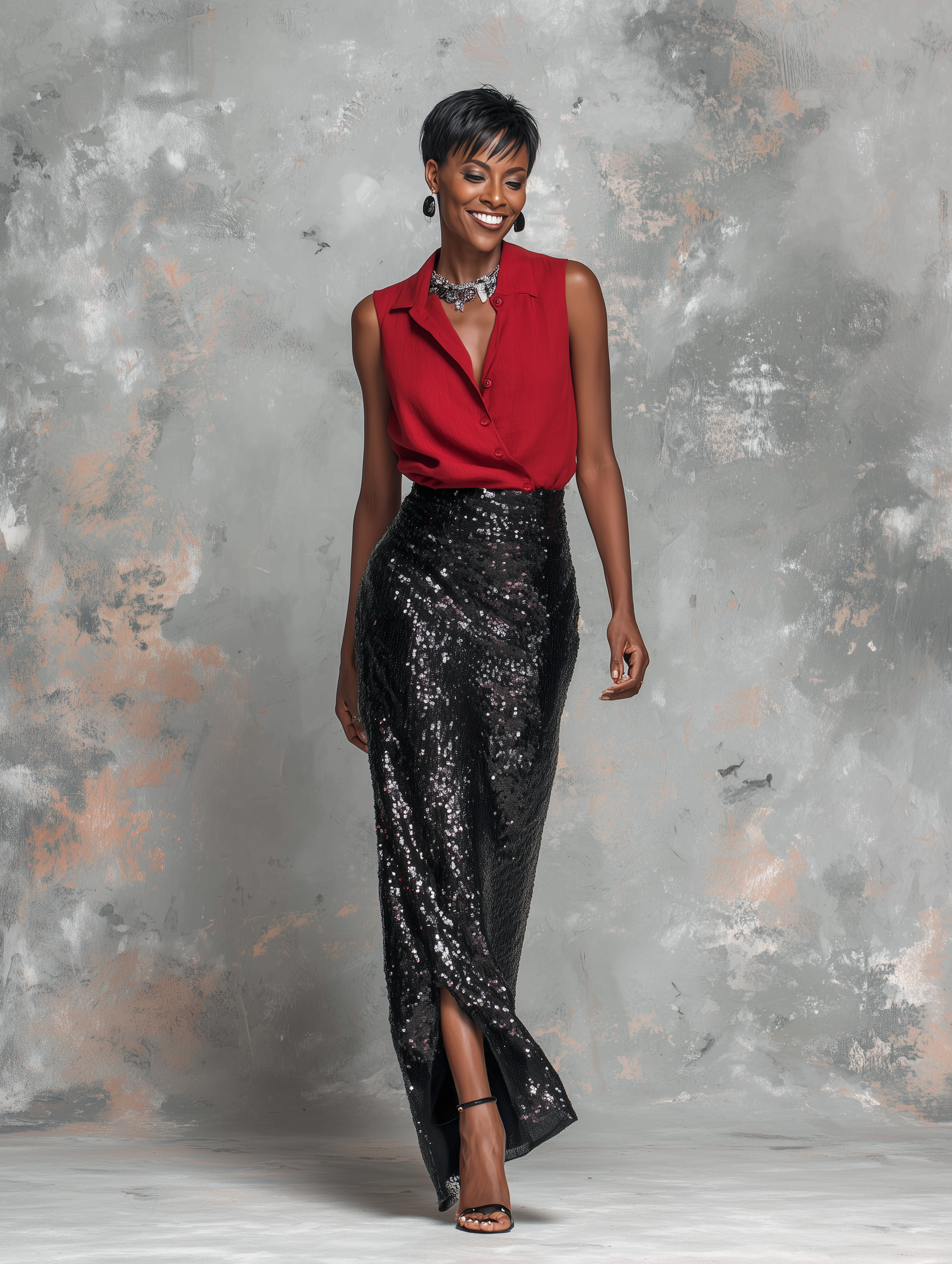 Women's Minimalist Sleeveless Shirt & Sequin Skirt Set MDZ1216E5Y