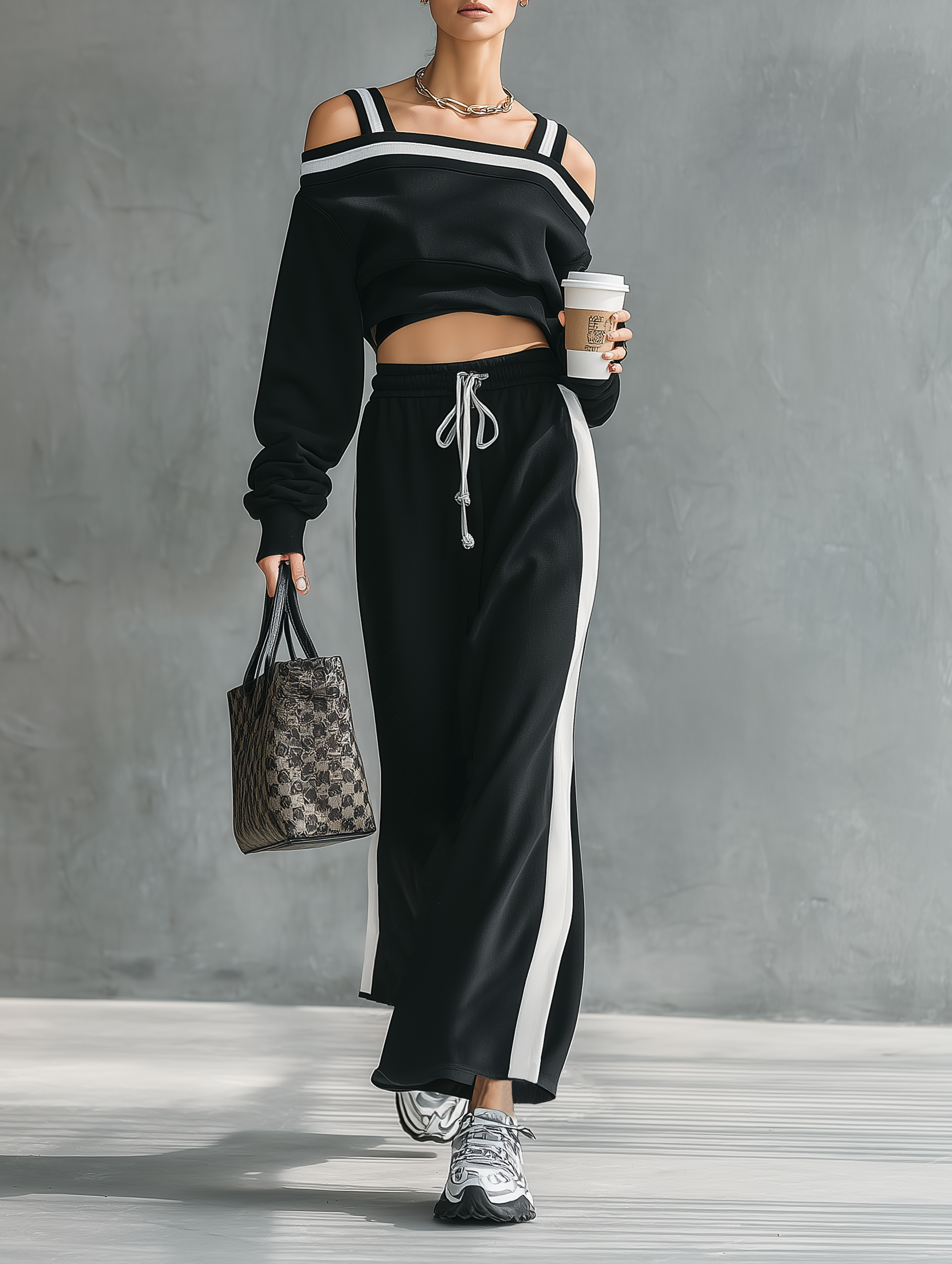 Women's Minimalist Off-Shoulder Long-Sleeve Sweatshirt & Straight Skirt Set MDZ1209E6Y