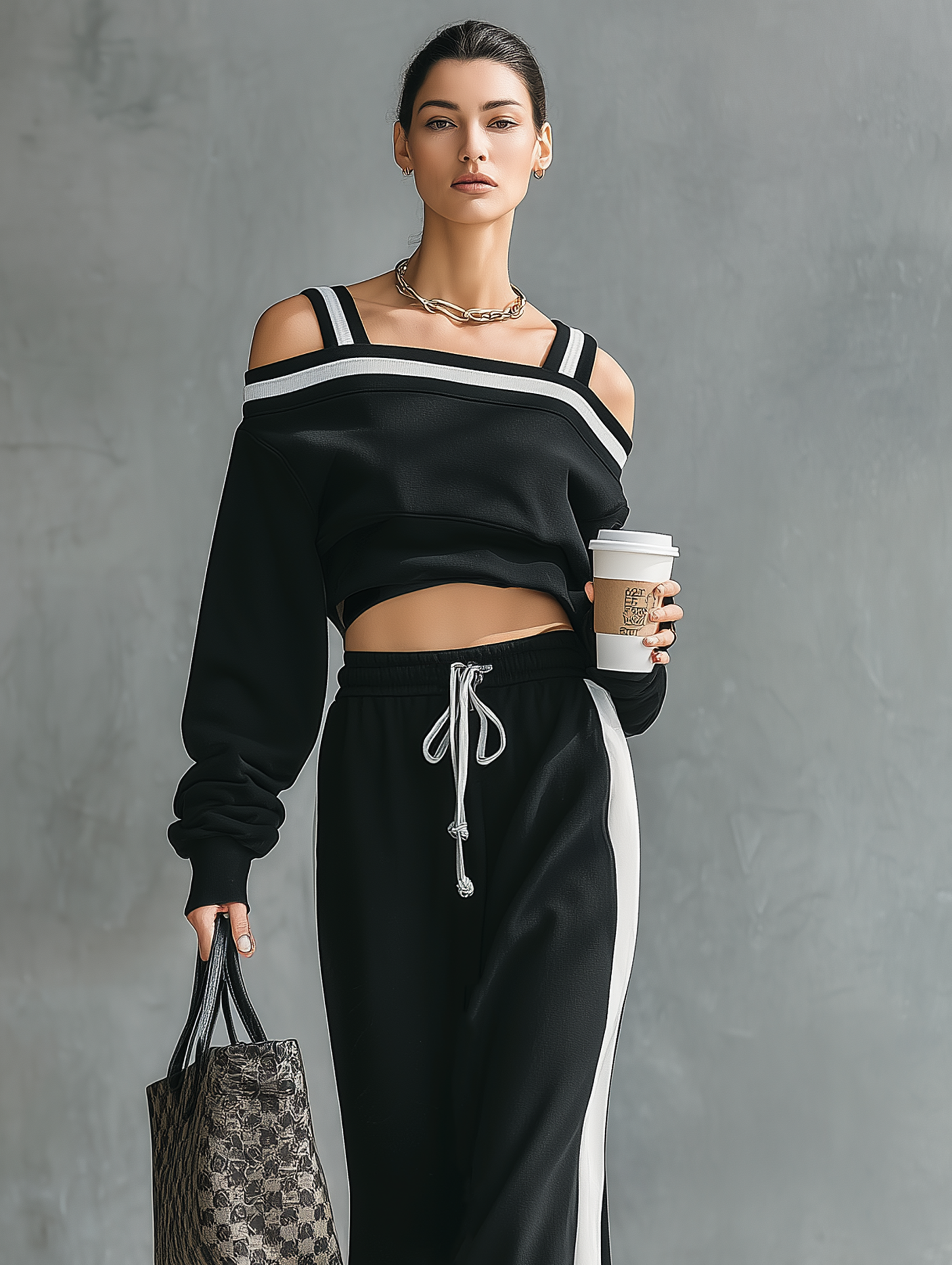 Women's Minimalist Off-Shoulder Long-Sleeve Sweatshirt & Straight Skirt Set MDZ1209E6Y