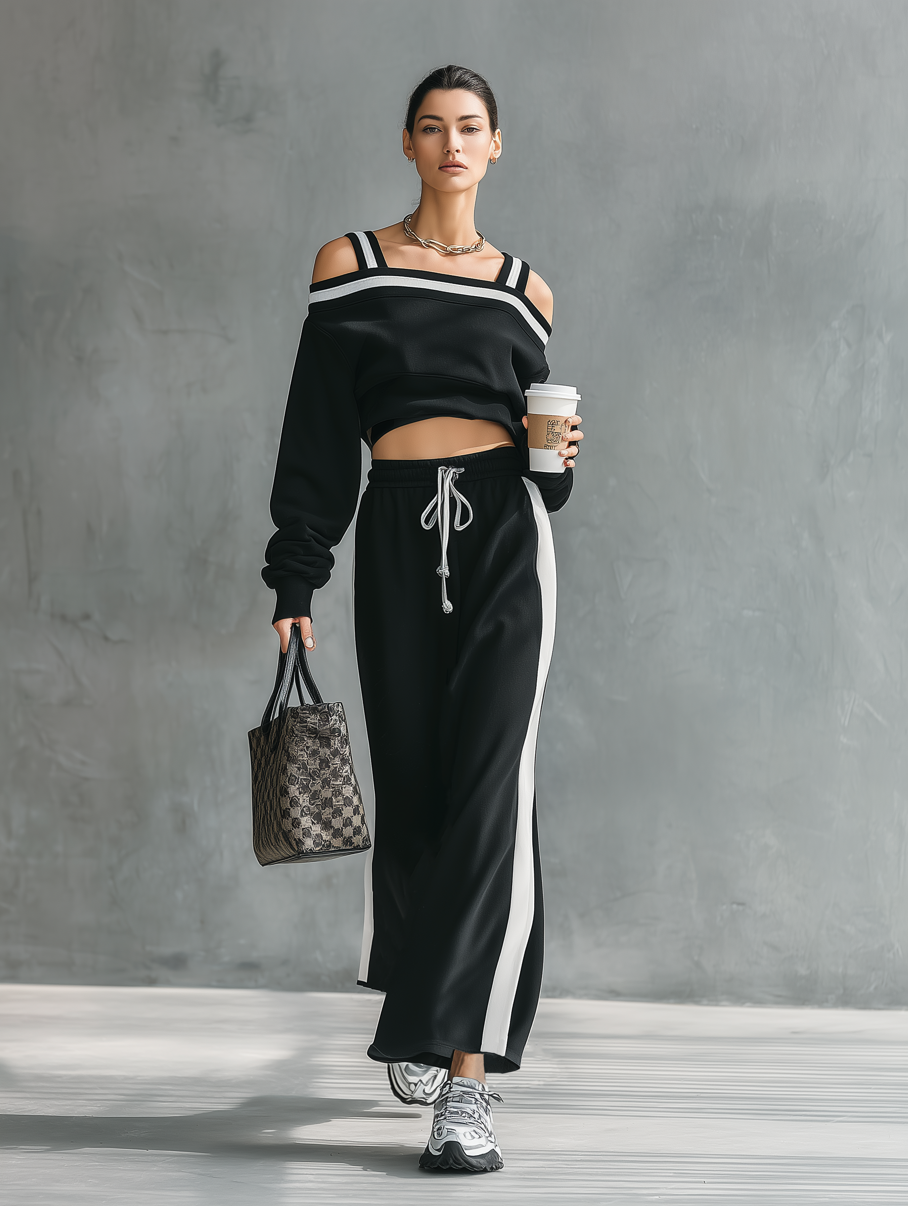 Women's Minimalist Off-Shoulder Long-Sleeve Sweatshirt & Straight Skirt Set MDZ1209E6Y