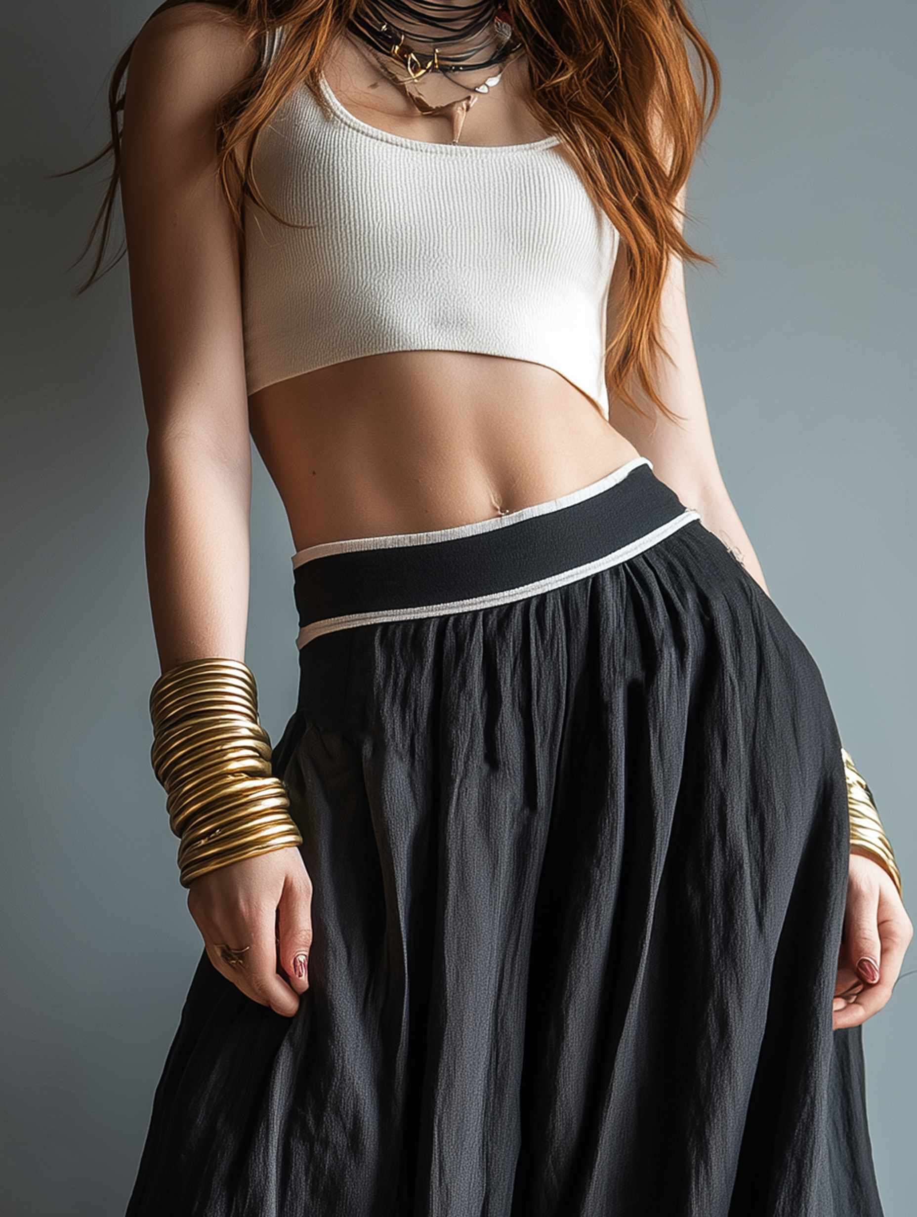 Women's Minimalist Linen-Blend Long Skirt With Contrast Piping MDZ1286E7Y