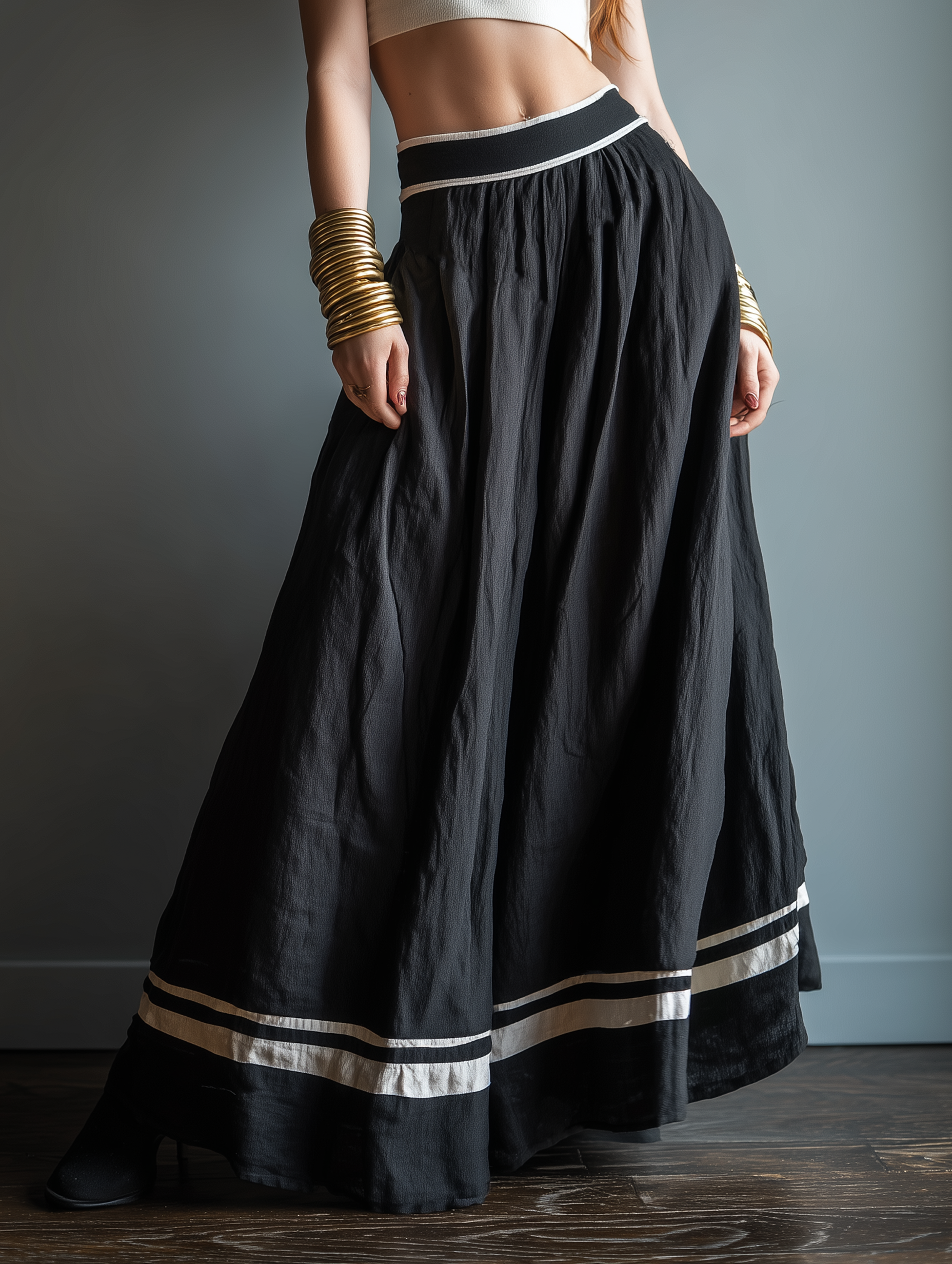 Women's Minimalist Linen-Blend Long Skirt With Contrast Piping MDZ1286E7Y