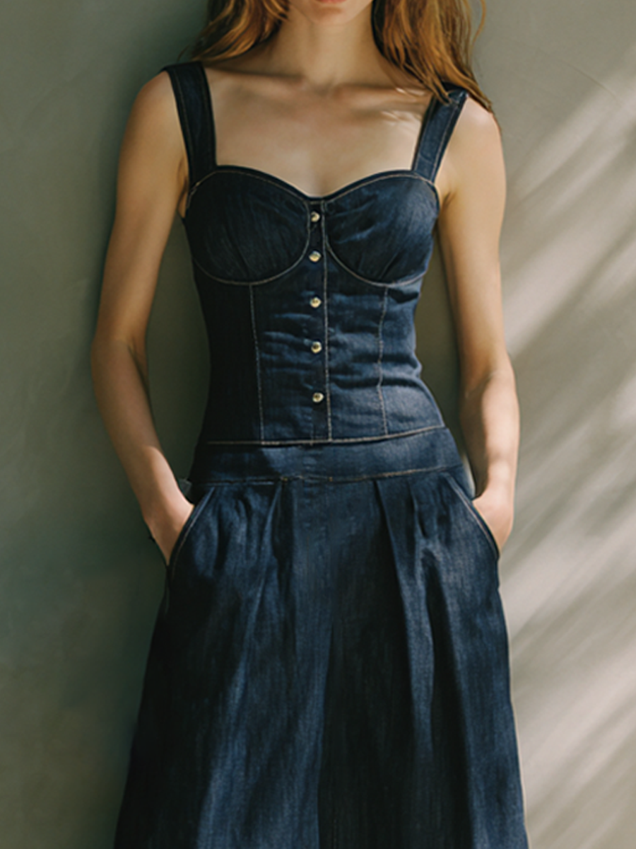 Women's Elegant Denim Corset Midi Dress MDZ1250E8ZRK