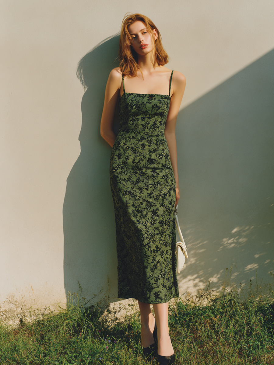 Women's Elegant Floral Print Midi Slip Dress MDZ1262E8ZRK
