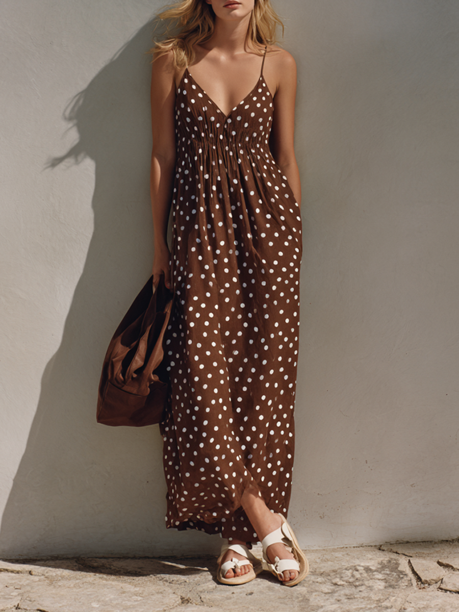 Women's Vacation-Style Polka Dot Strappy Sleeveless MDZ1216E6ZRK