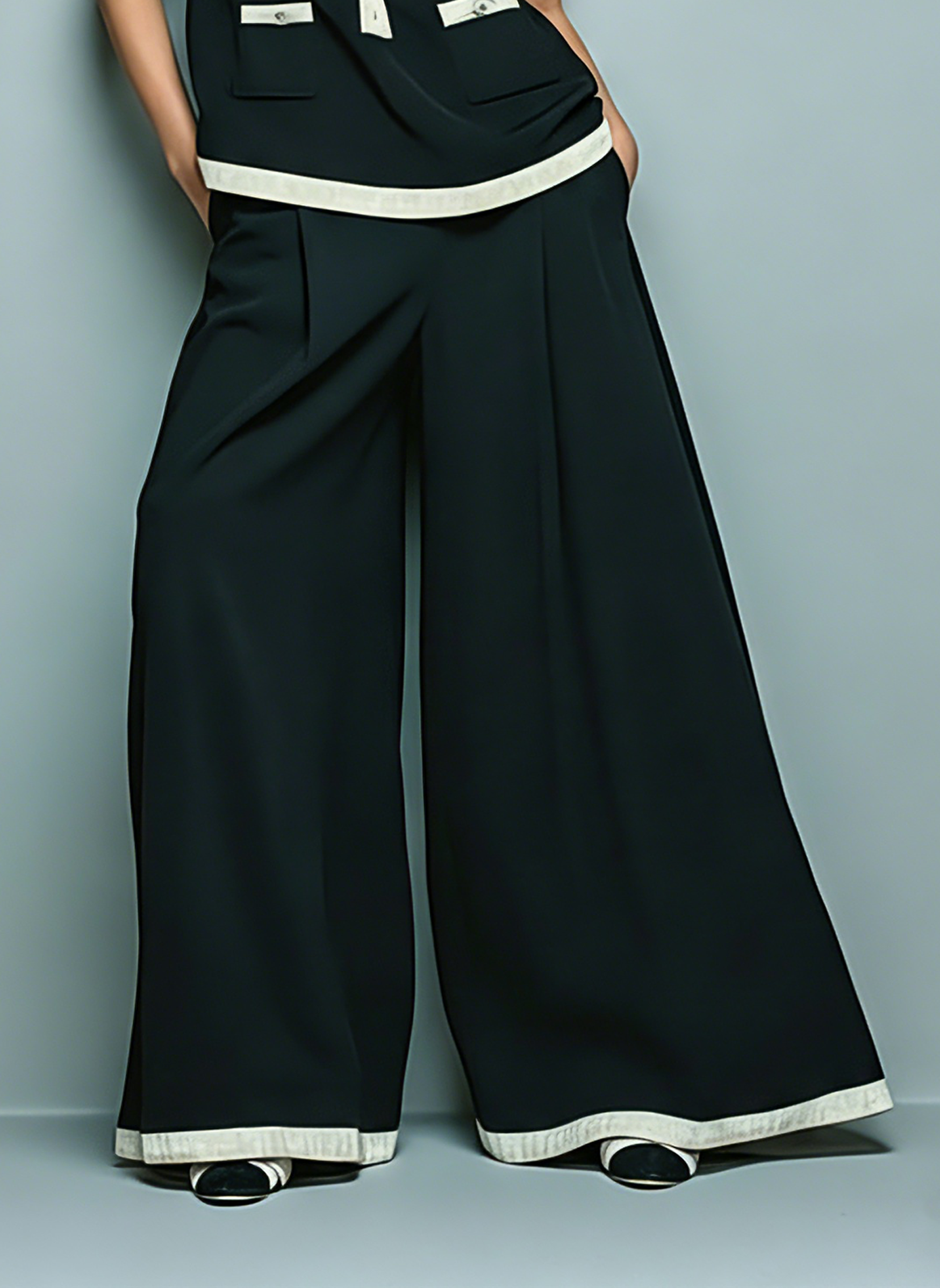 Women's Minimalist Tencel-Blend Sleeveless Blouse & Wide-Leg Pants Set MDZ1276E5Y