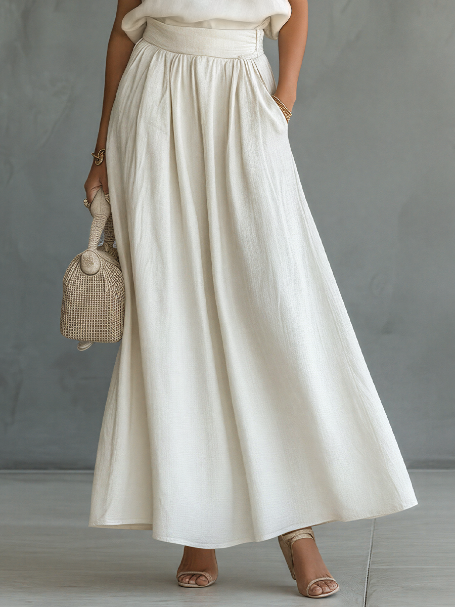 Women’s White Asymmetrical One-Shoulder Top & High-Waisted Maxi Skirt Two-Piece Set MDZ1585E4T