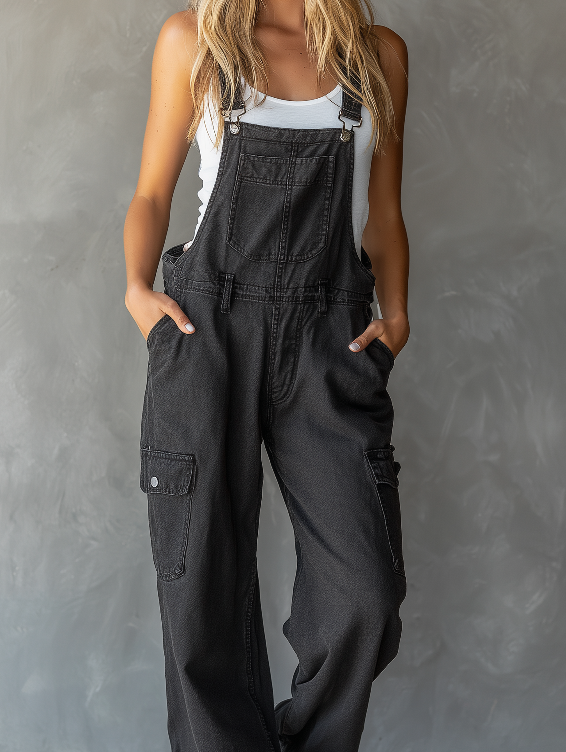 Women's Casual Black Denim Jumpsuit With Suspenders MDZ1920E0LXY
