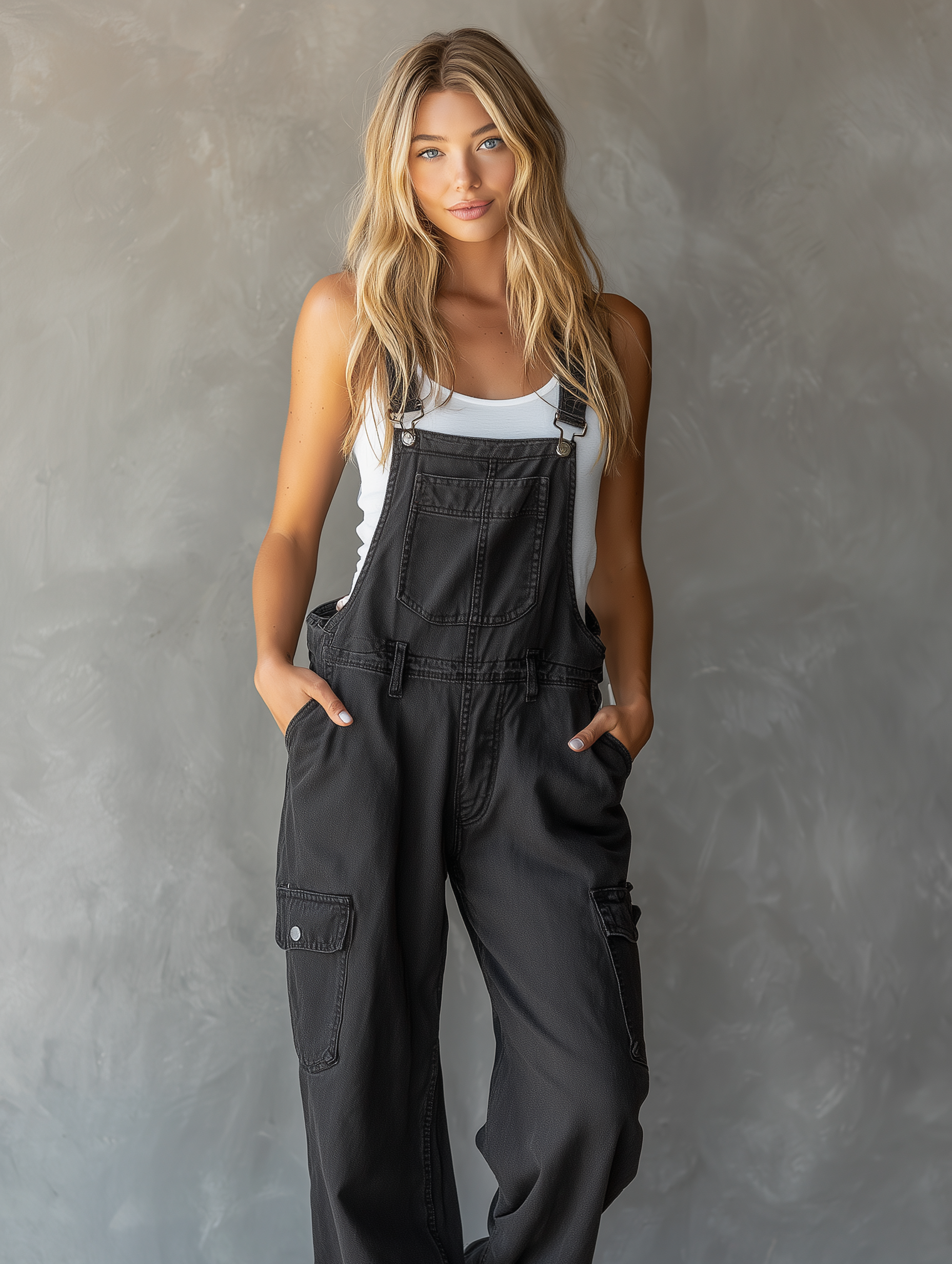 Women's Casual Black Denim Jumpsuit With Suspenders MDZ1920E0LXY