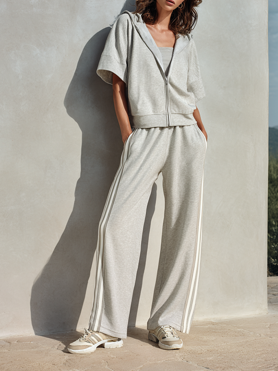 Women's Minimalist Cotton-Blend Zip-Up Hoodie & Wide-Leg Pants Set MDZ2047E1ZRK