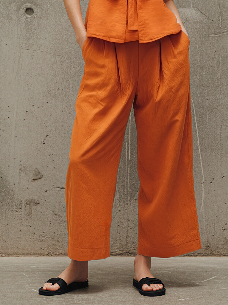 Women’s Orange Bow-Front Cami Top & High-Waisted Wide-Leg Pants Two-Piece Set MDZ2280E6T