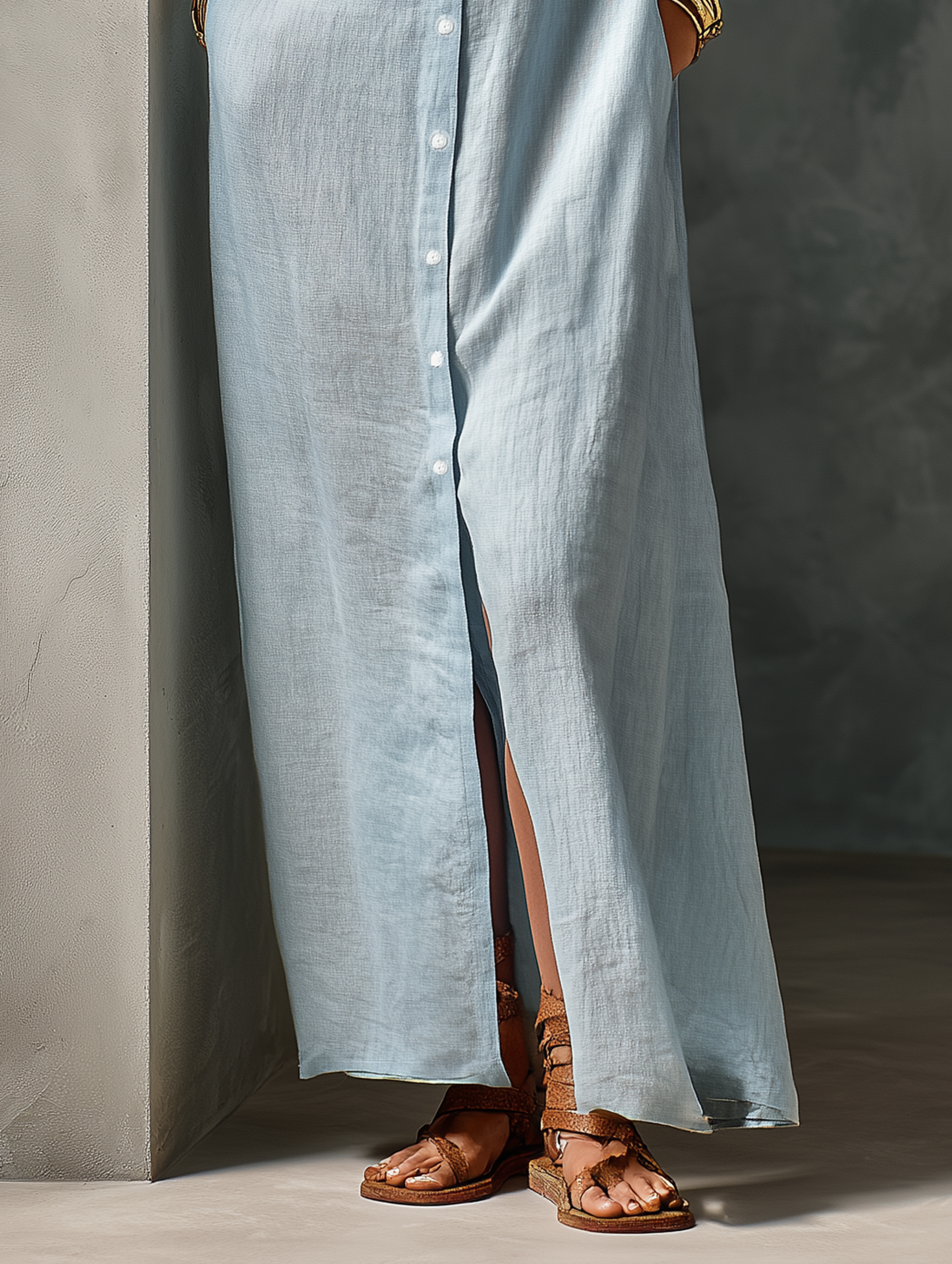 Women's Minimalist Linen-Blend Hooded Sleeveless Single-Breasted Maxi Dress MDZ2512E3Y
