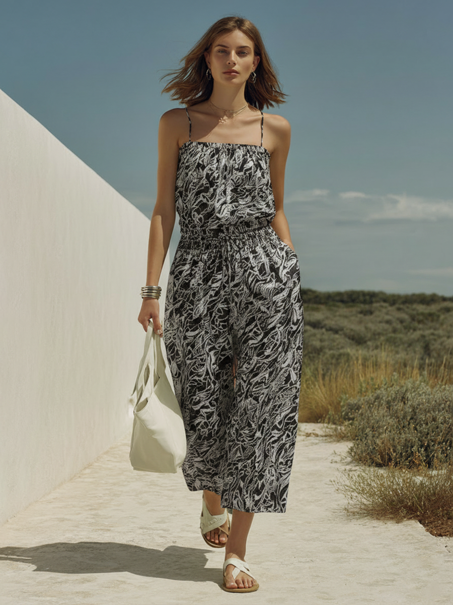 Women’s Minimalist Printed Sleeveless Wide-leg Jumpsuit MDZ2631E6ZRK