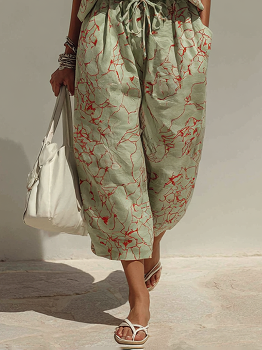 Women’s Minimalist Printed Halter Top And Wide-leg Pants Set MDZ2605E1ZRK