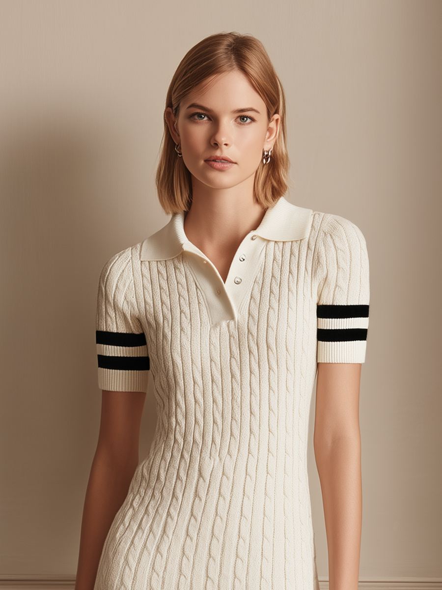 Women's Minimalist Sporty-Style Knitted Set: Short-Sleeve Polo Top & Skirt MDZ2600E3ZJW