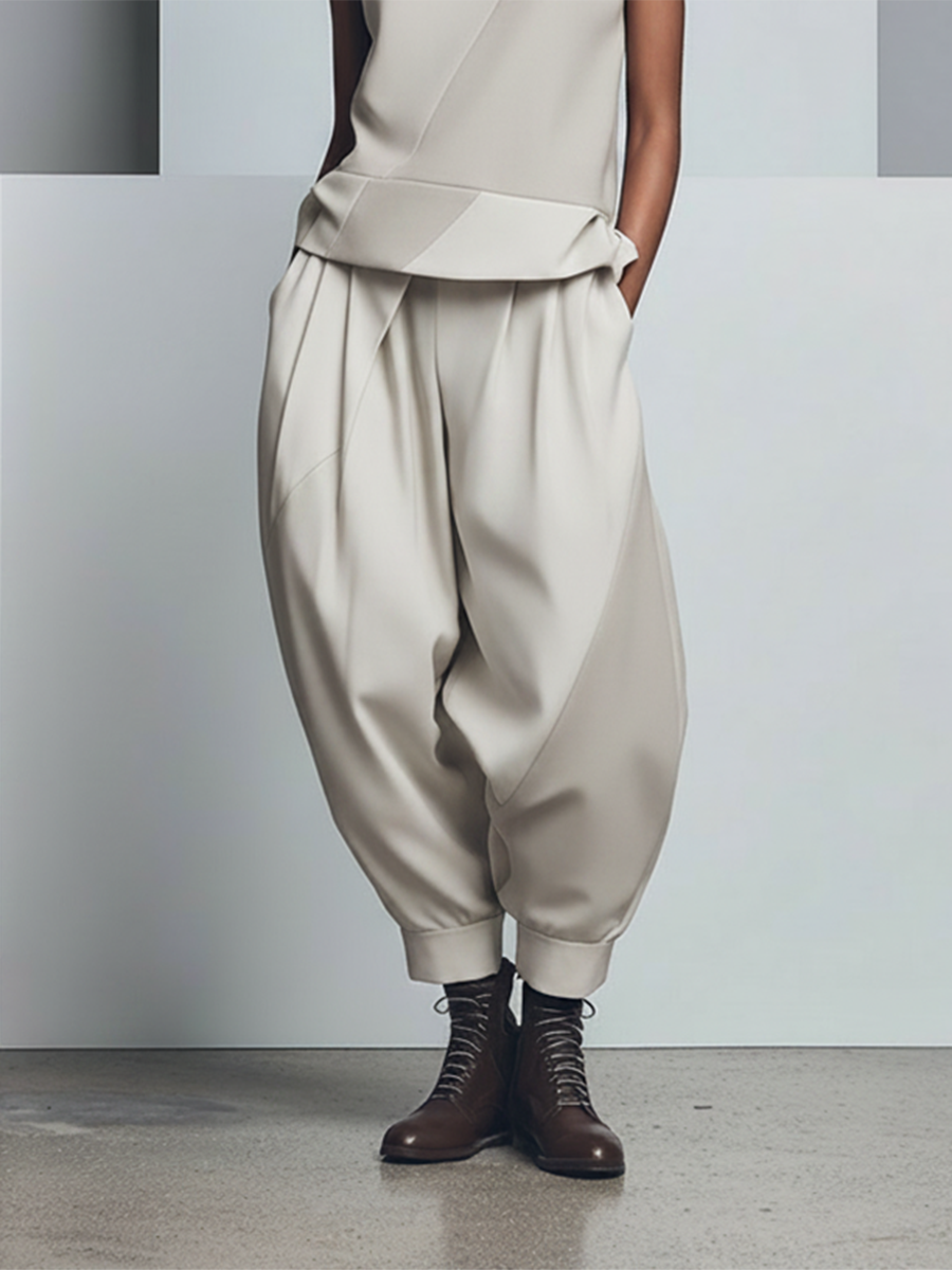 Women's Minimalist Color-Block Polyester-Blend Set: Crew Neck Sleeveless Top & Harem Pants MDZ2779E2ZJW