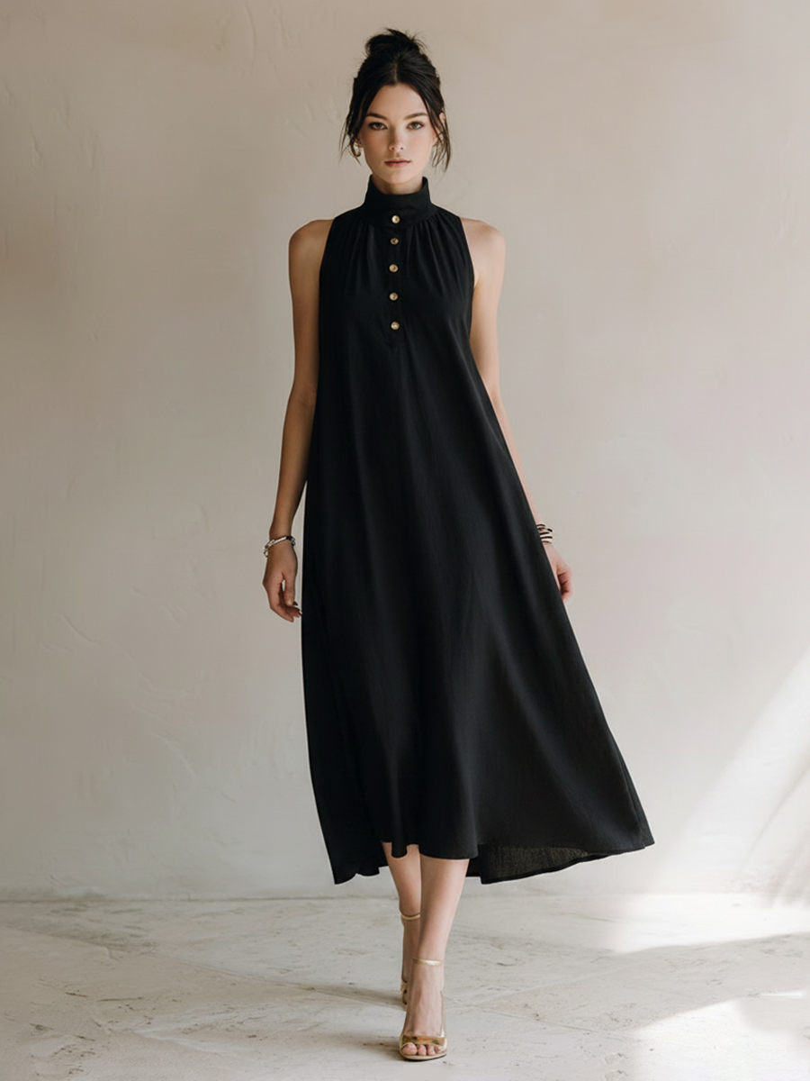 Women's Minimalist Sleeveless High-Neck Midi Dress MDZ2923E8ZRK
