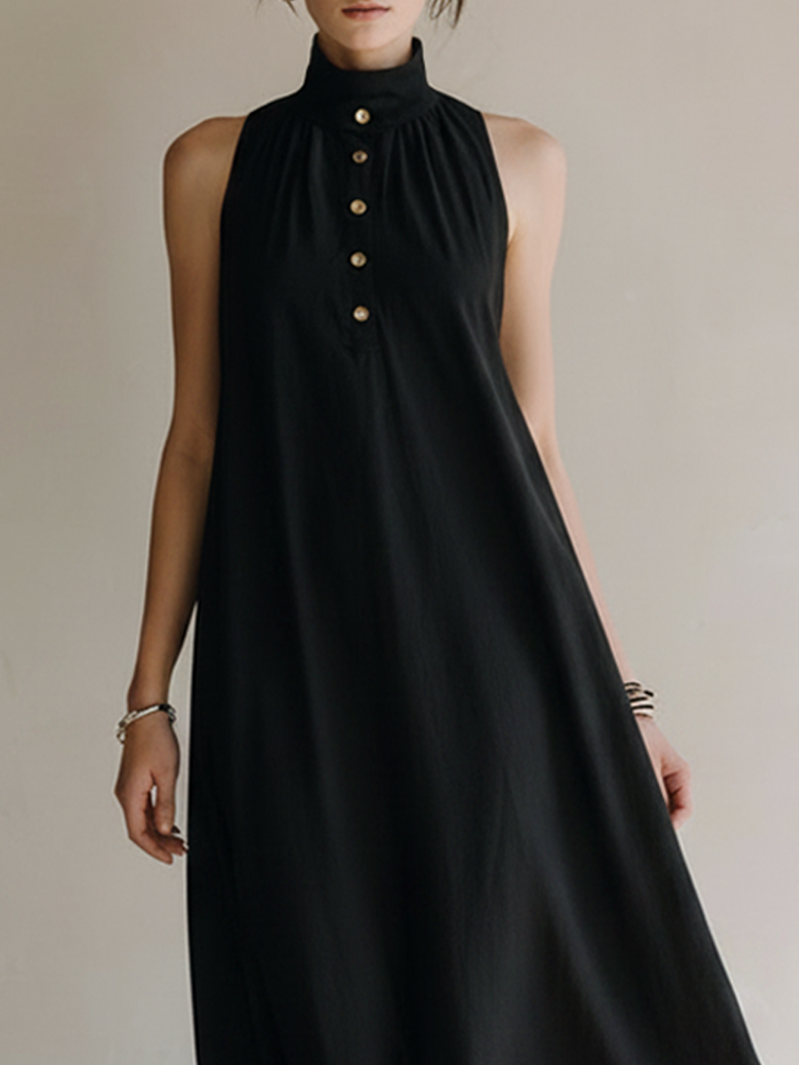 Women's Minimalist Sleeveless High-Neck Midi Dress MDZ2923E8ZRK