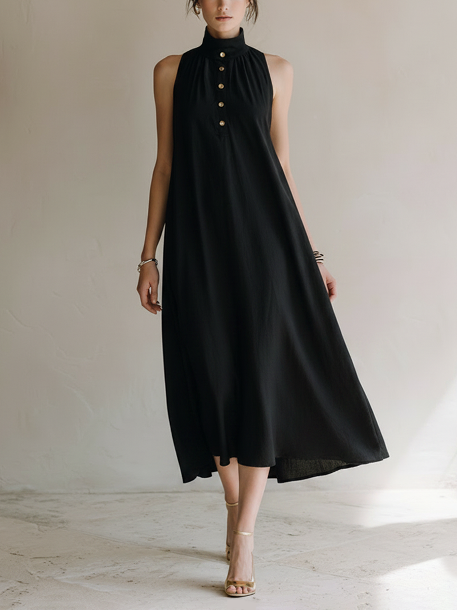 Women's Minimalist Sleeveless High-Neck Midi Dress MDZ2923E8ZRK