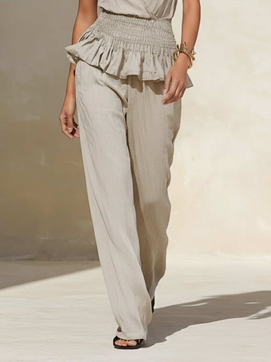 Women's Minimalist Sleeveless Ruffle Top & Wide-Leg Pants Set MDZ2981E3ZRK