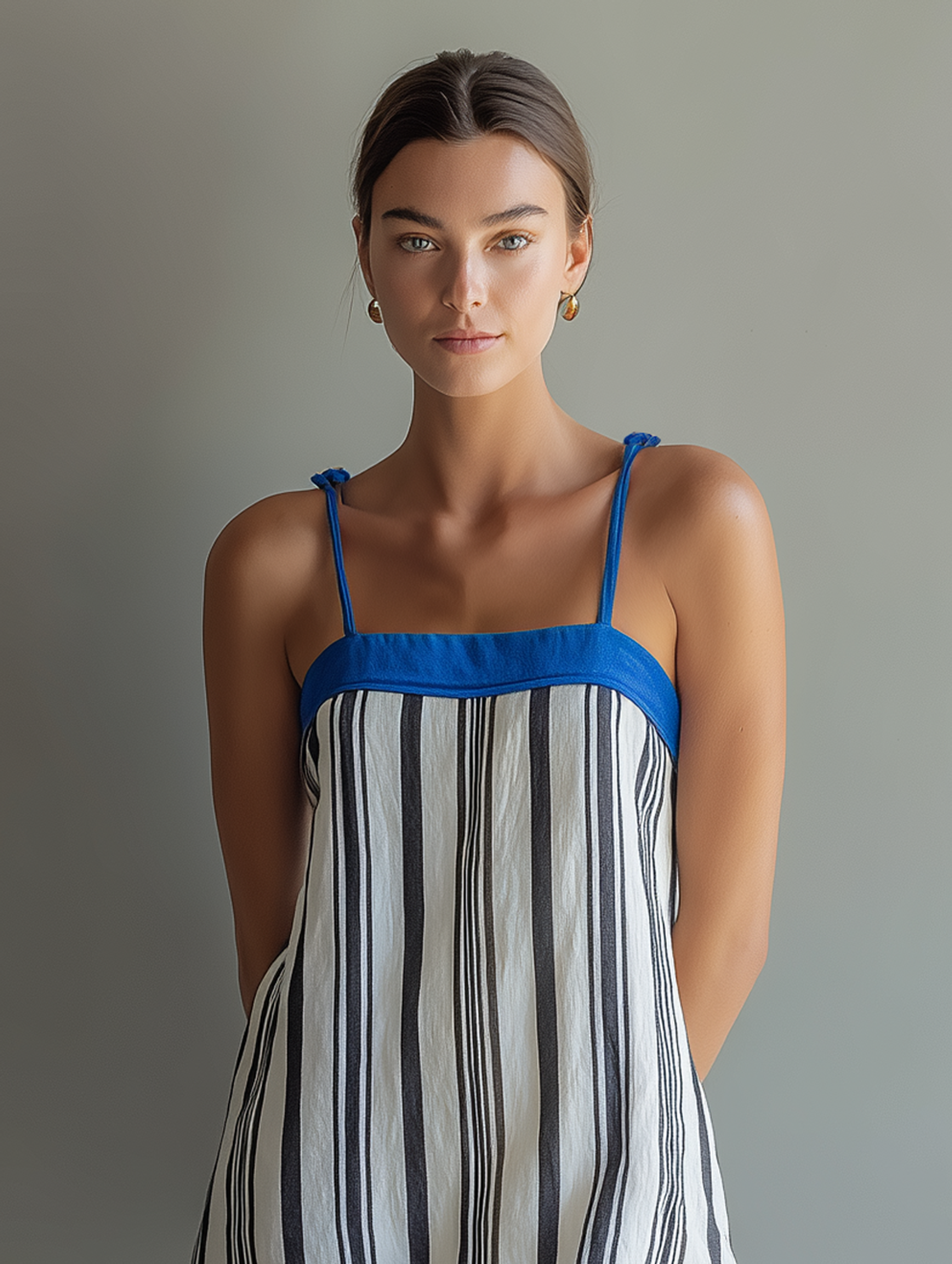 Women's Minimalist Linen-Blend Striped Square-Neck Spaghetti Strap Mini Dress MDZ0104F0Y
