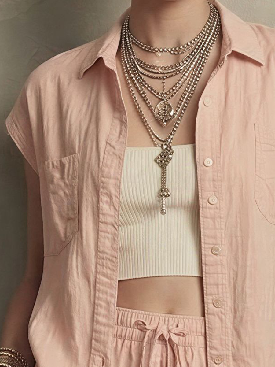 Women's Casual Style Light Pink Linen Blend Sleeveless Shirt & Wide-Leg Cropped Pants Set MDZ0110F1GMJ