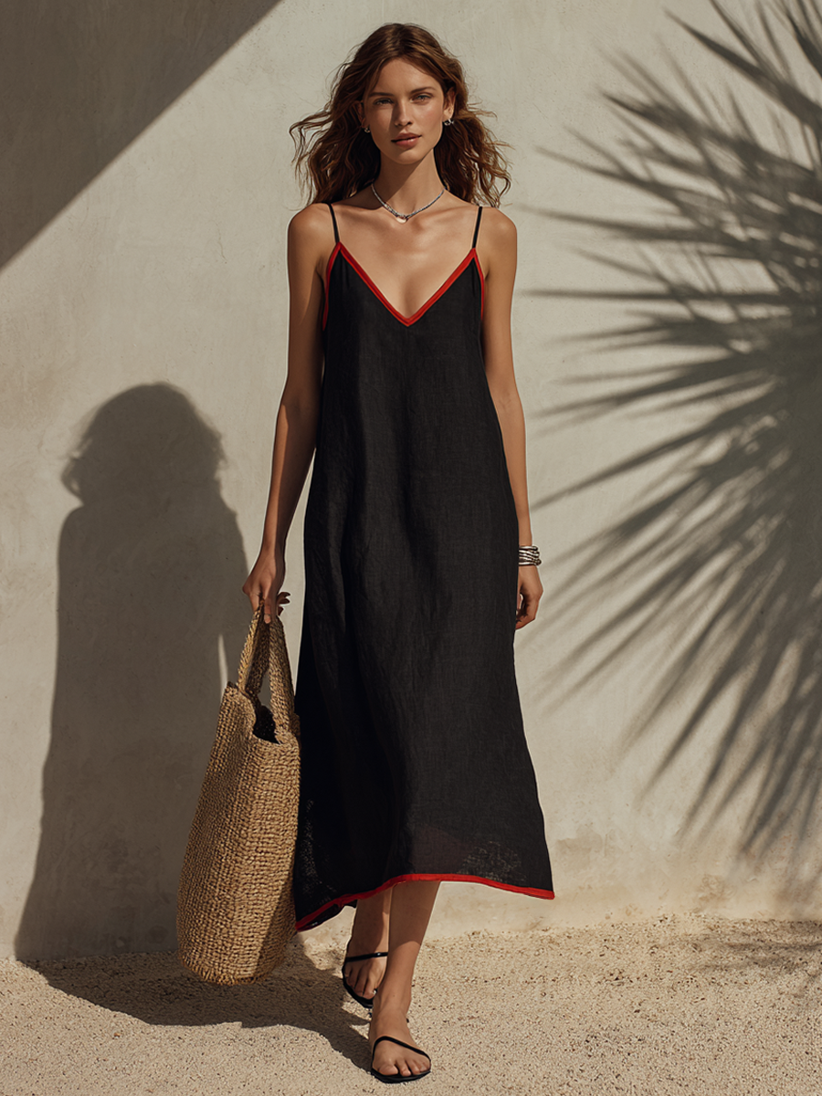 Women's Minimalist Linen Spaghetti-Strap Midi Dress MDZ0301F1ZRK