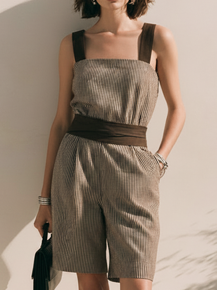 Women's Casual Sleeveless Striped Romper With Wide Straps MDZ0316F9ZRK