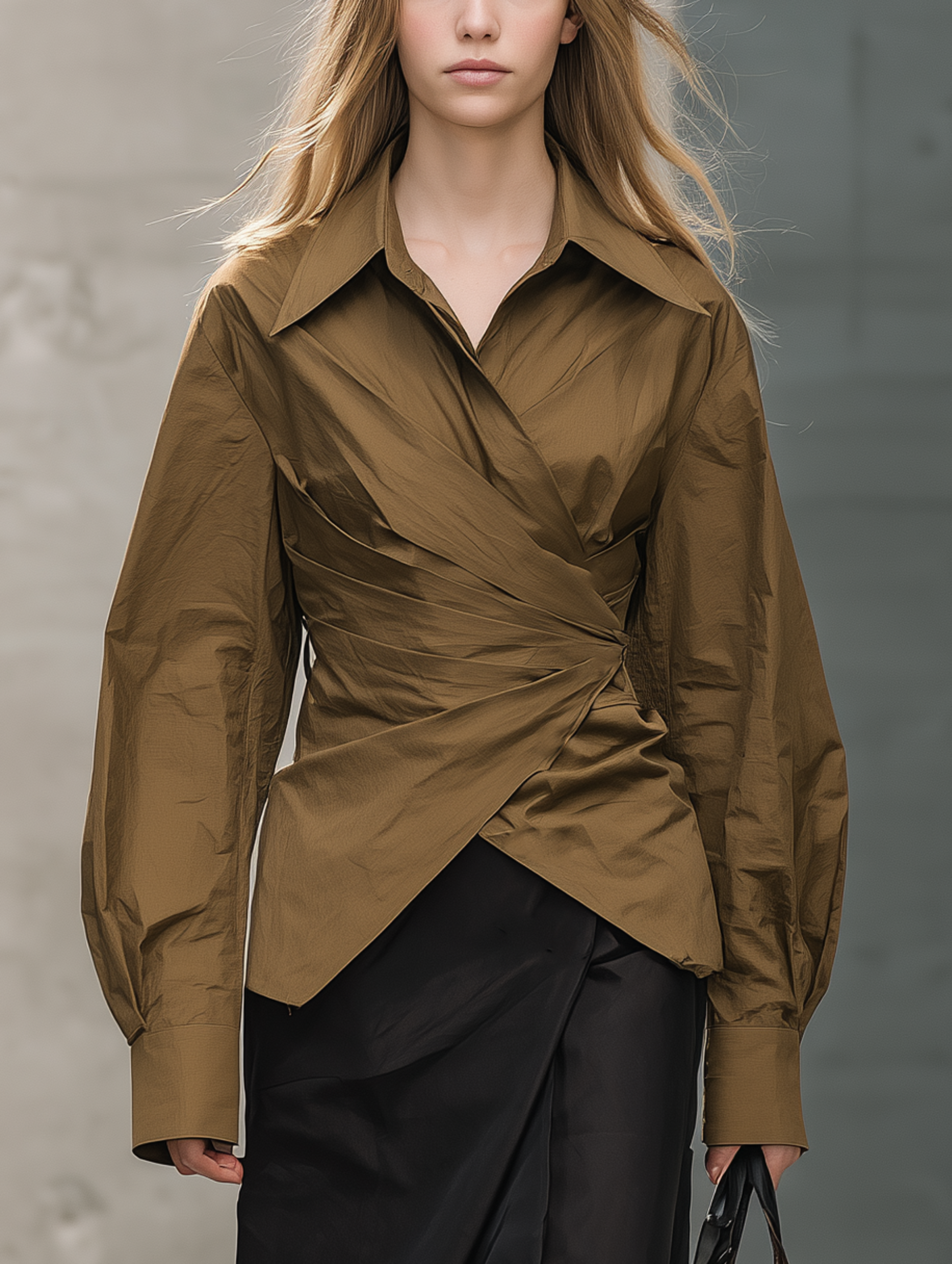 Women's Casual Olive Green Woven Long-Sleeve Shirt MDZ0338F6LXY