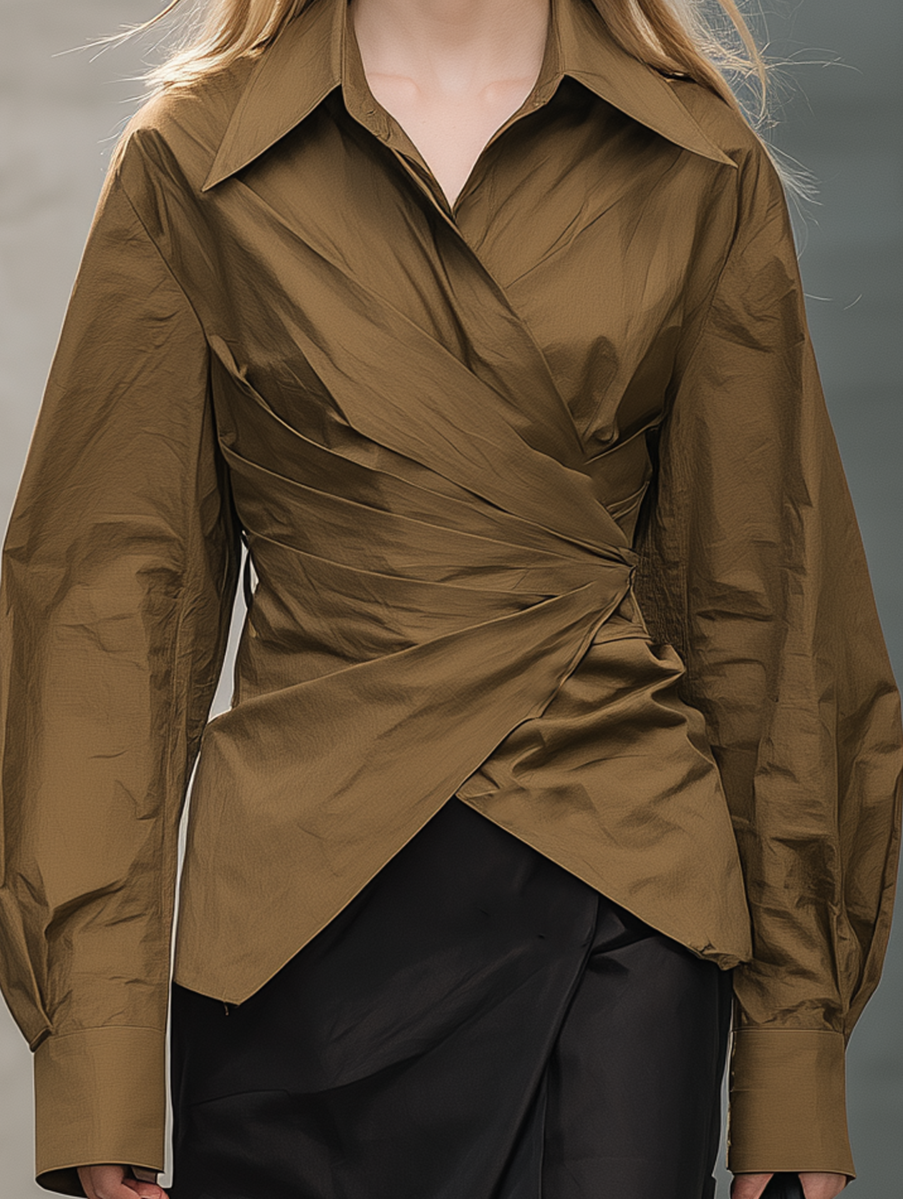 Women's Casual Olive Green Woven Long-Sleeve Shirt MDZ0338F6LXY