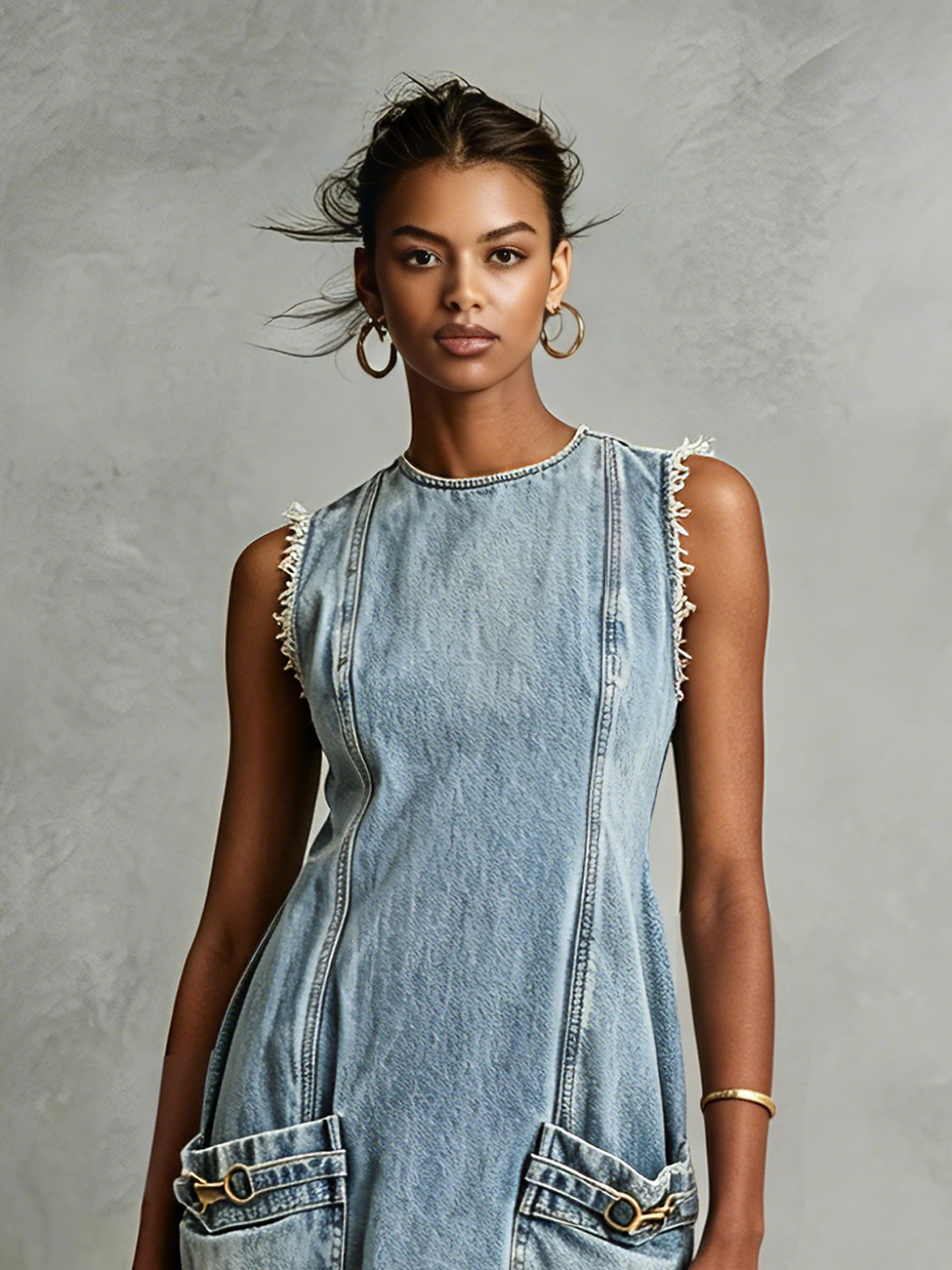 Women's Casual Sleeveless Raw-Hem Denim Mini Dress MDZ0520F5WY
