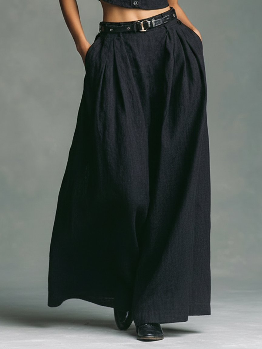Women's Minimalist Linen-Blend Sleeveless Single-Breasted Vest And Maxi Skirt Set (Belt Not Included) MDZ0893F8WY