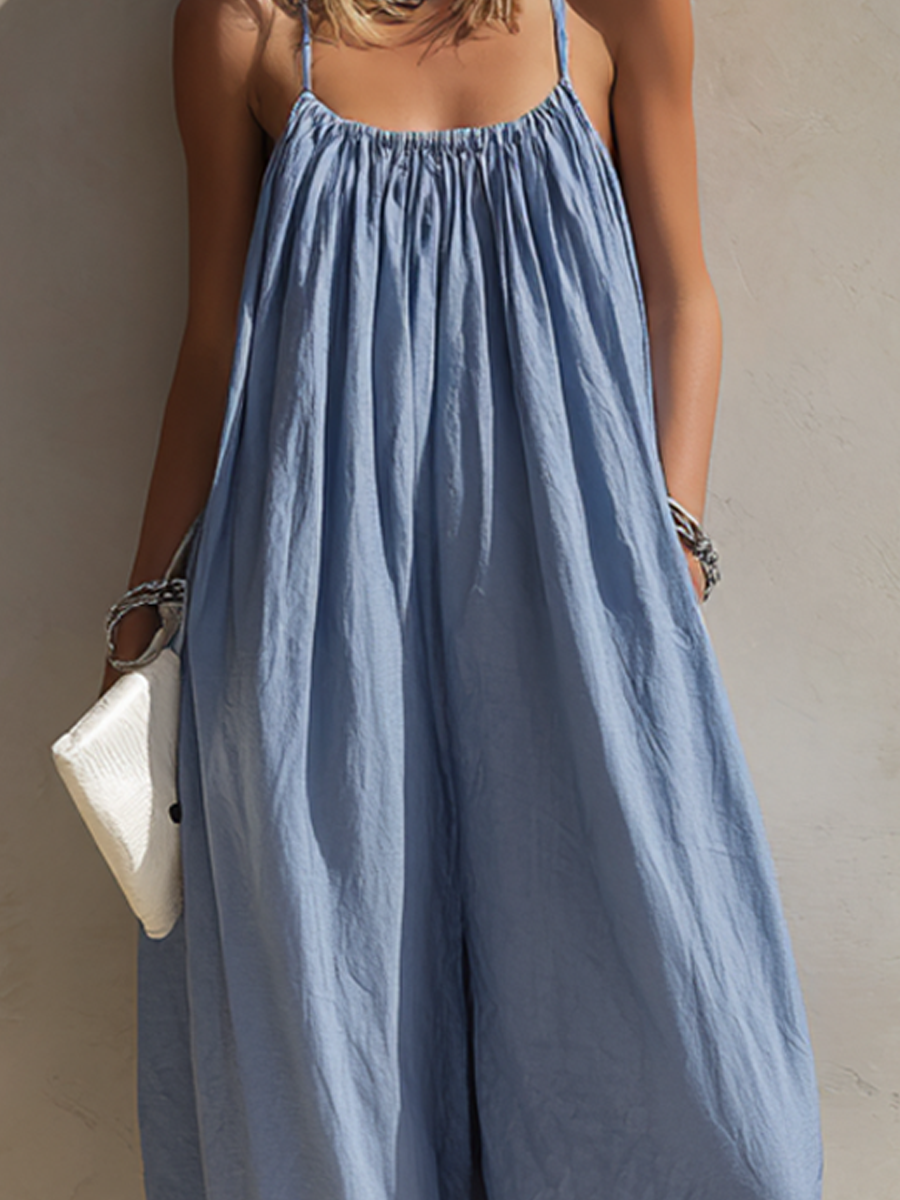 Women's Minimalist Loose-Fit Sleeveless Blue Jumpsuit MDZ1094F7ZRK