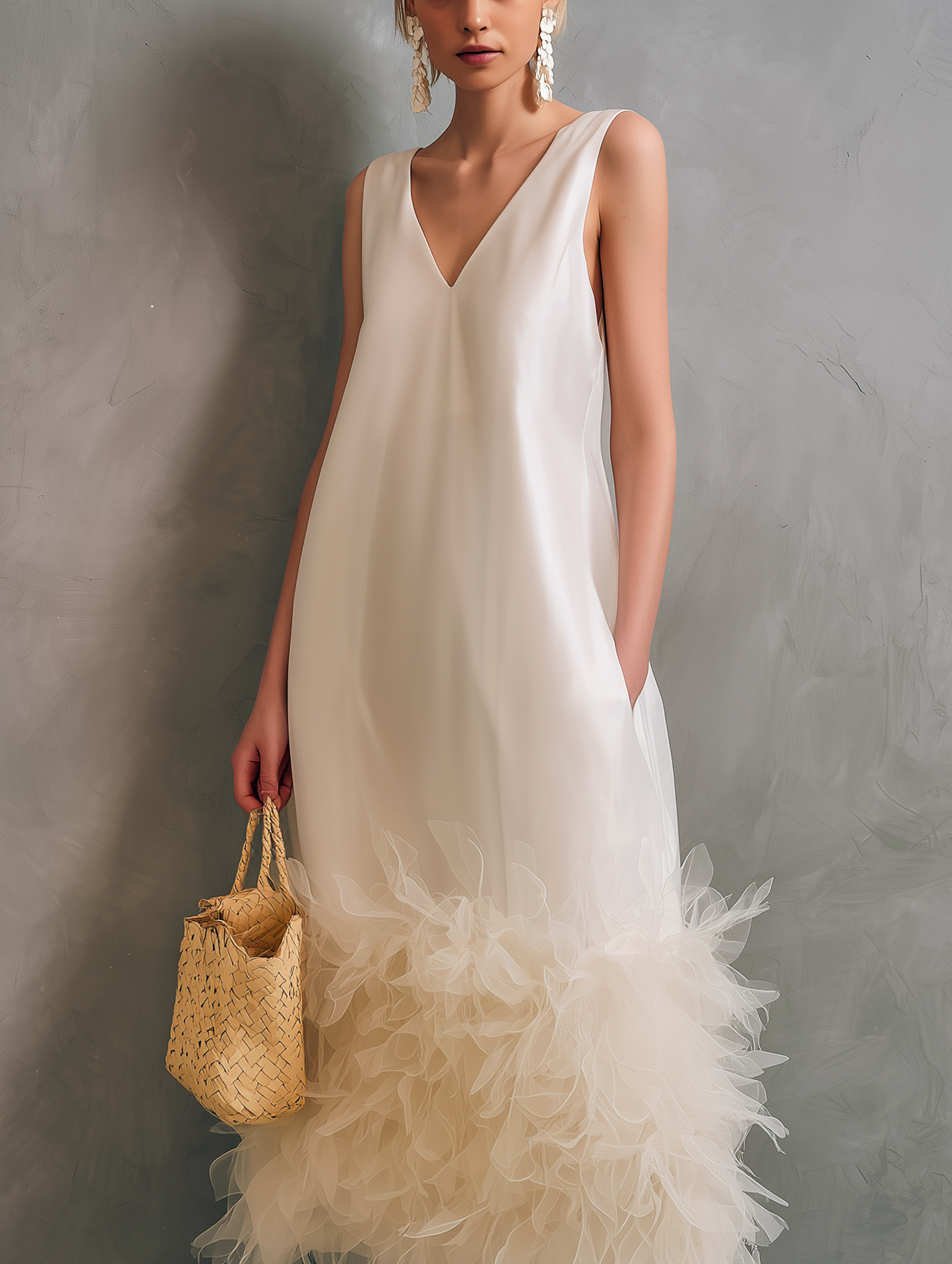 Women's Elegant Champagne Satin V-Neck Sleeveless Maxi Dress MDZ1690F8LXY