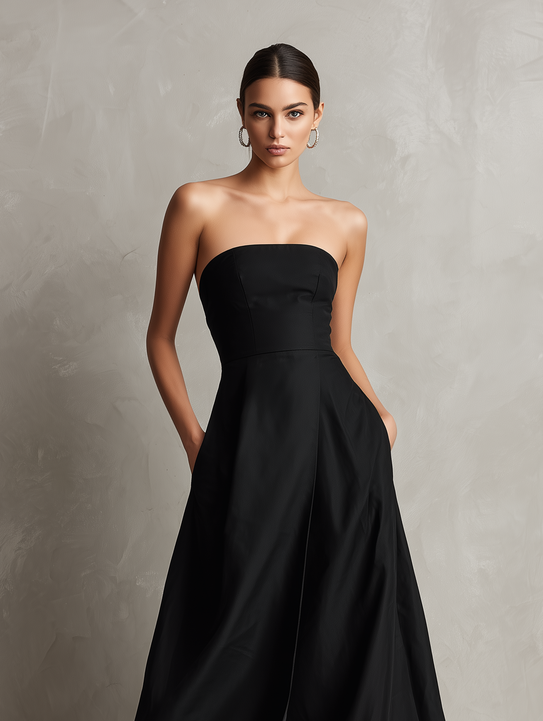 Women's Elegant Black Woven Strapless Sleeveless Evening Gown MDZ1895F6LXY
