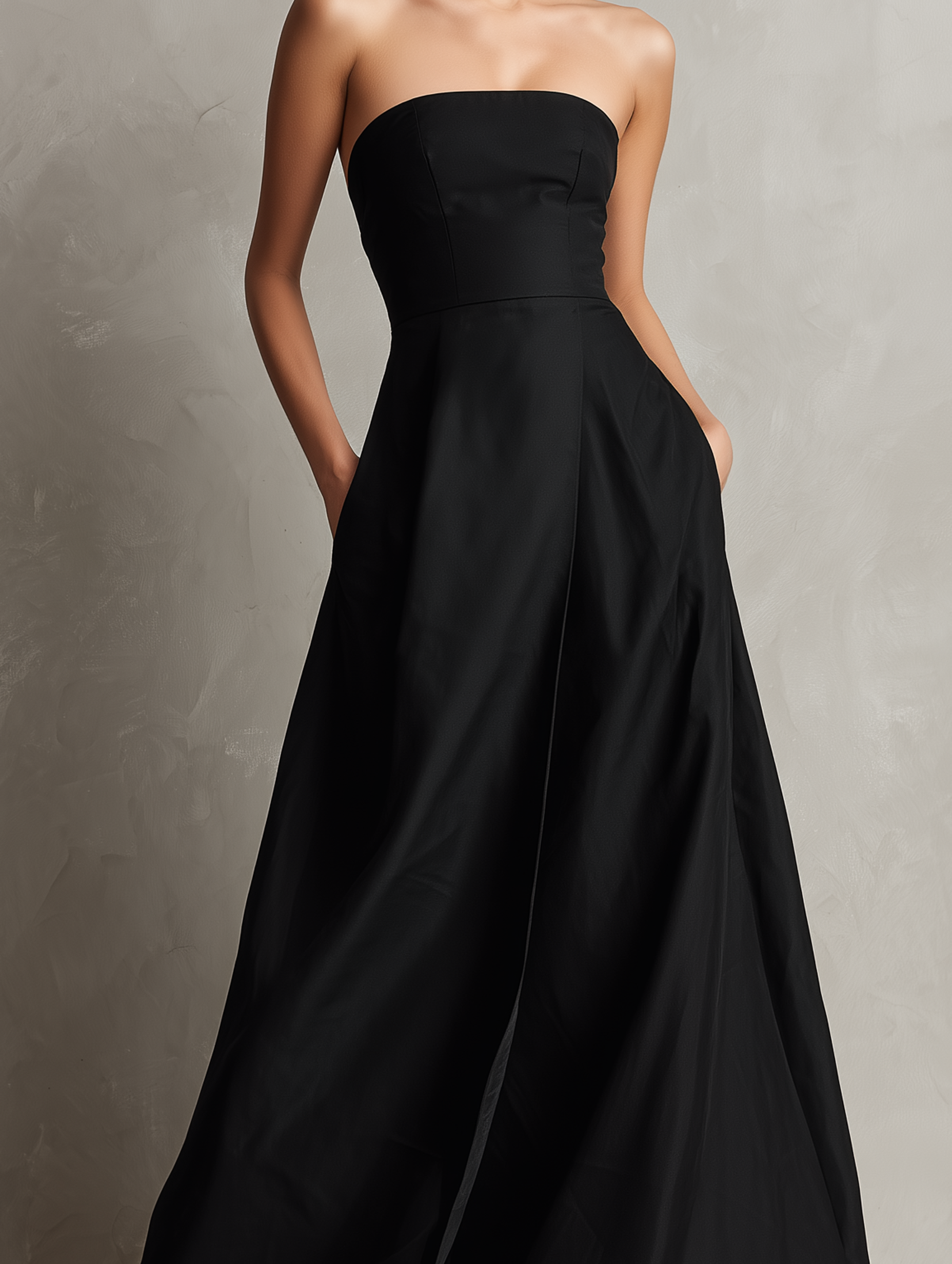 Women's Elegant Black Woven Strapless Sleeveless Evening Gown MDZ1895F6LXY