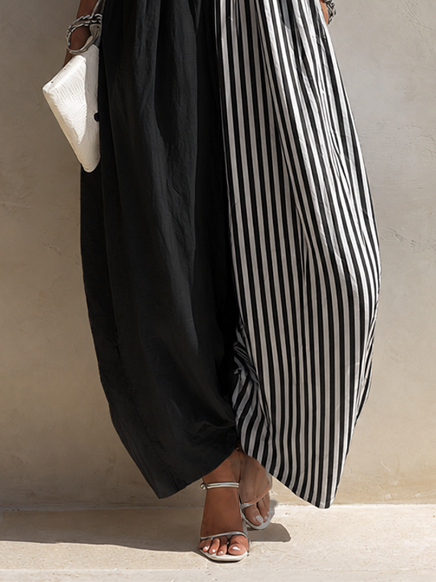 Women's Minimalist Linen-Blend Color-Block Striped Spaghetti-Strap Loose Jumpsuit MDZ2642F5ZRK