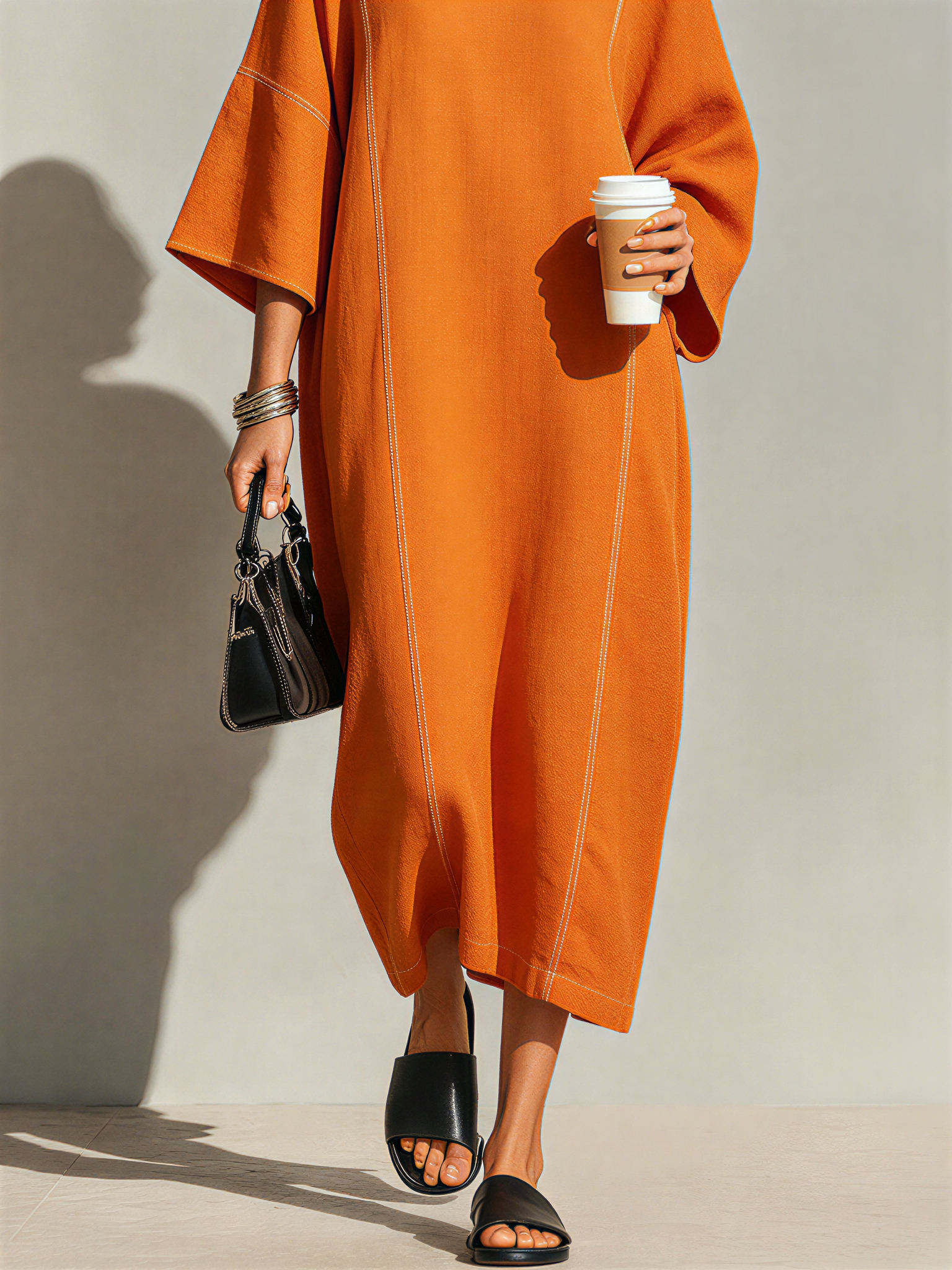linen-blend dolman-sleeve tie-waist midi dress Women's Burnt Orange Linen Blend Maxi Dress With Contrast White Topsti –  Modesees