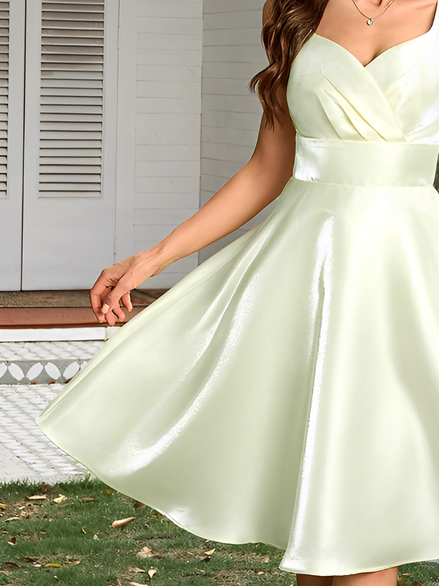 Women's Light Green Satin A-Line Mini Dress MDA0252H2T