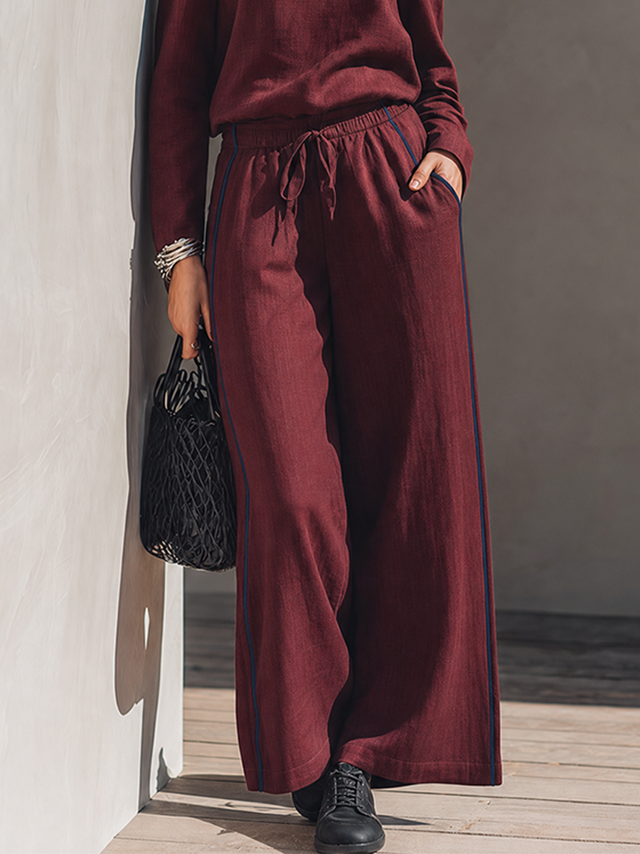 Women's Minimalist Solid Burgundy Linen-Blend Off-Shoulder Top & Wide-Leg Pants Set MDZ0288G9ZRK