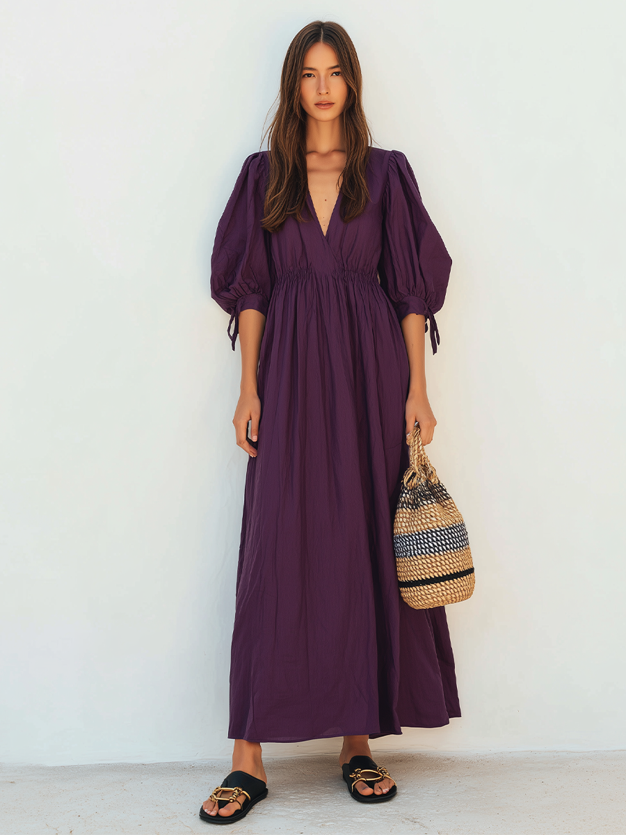 dark purple casual dress Editum Women's Elegant Summer Office Mini Dress,Solid Knit Waist Flared Short Sleeve Crew Neck Versatile Comfortable Business unrestricted knit dress offers timeless elegance Women's Dark Purple Crinkled Woven