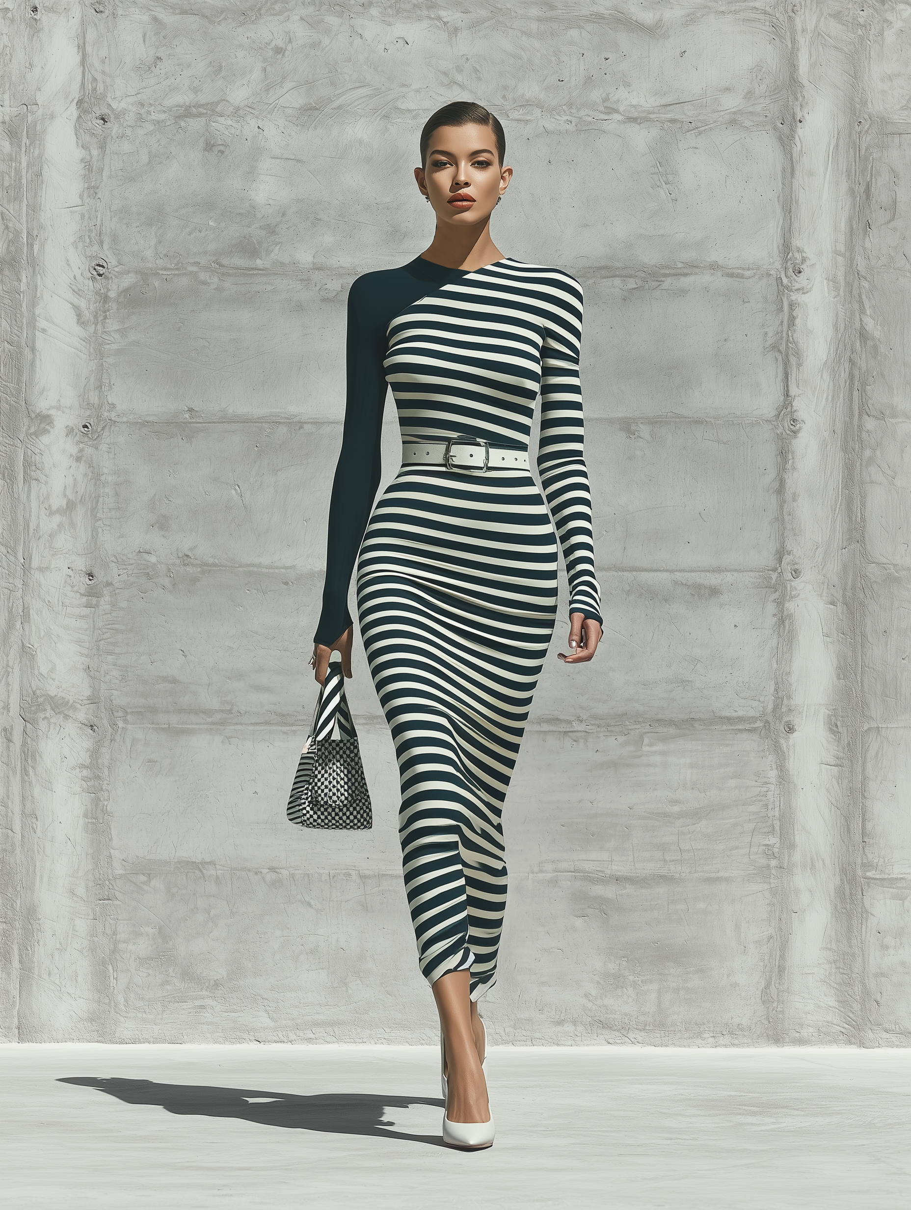 Women's Black And White Horizontal Stripe Color Block Asymmetric Neck – Modesees