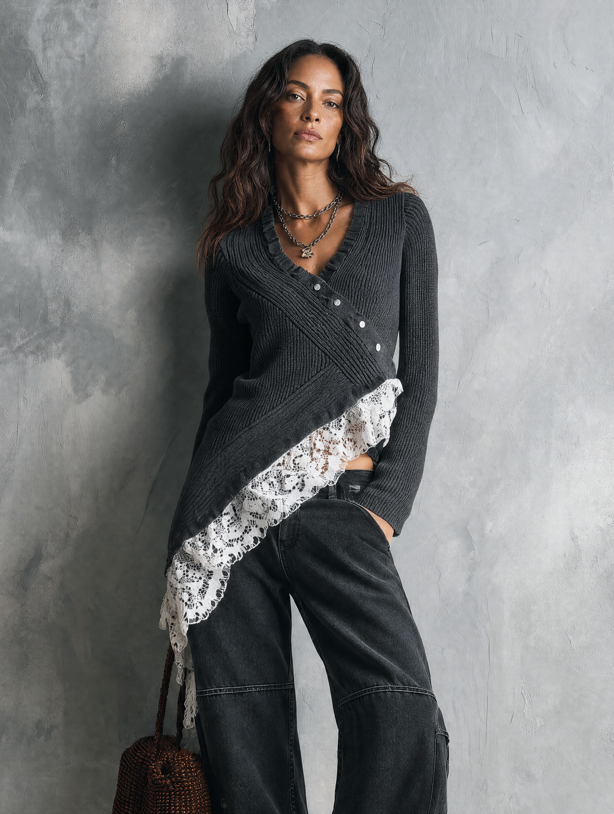 Women's Casual Grey Long-sleeve V-neck Knit Cardigan MDZ2817G5LXY