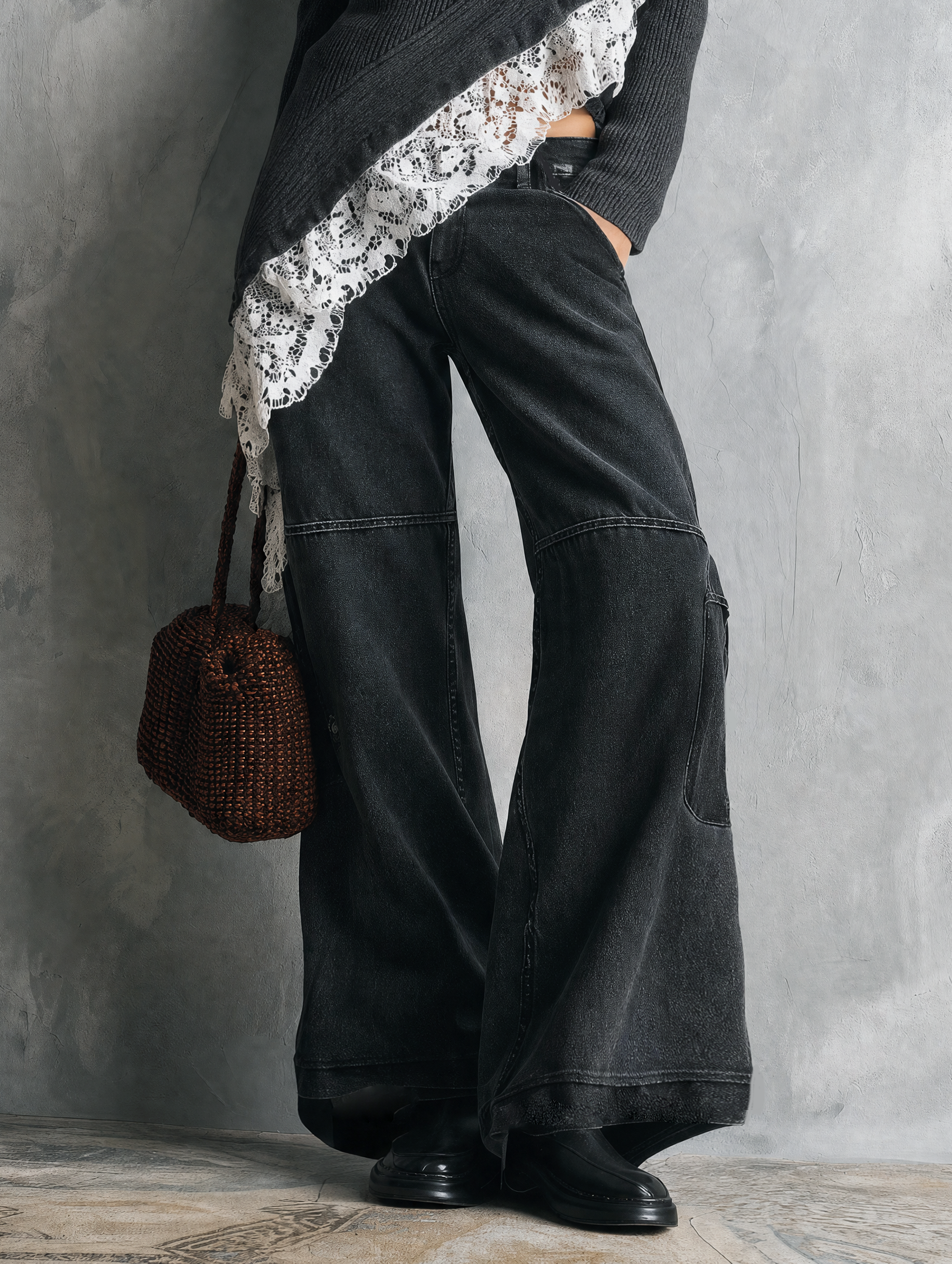 Women's Casual Charcoal Denim Trousers MDZ2806G7LXY