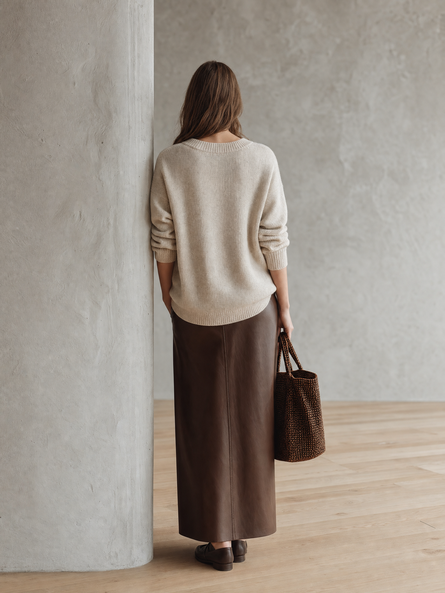 Women's Casual Apricot V-neck Long-sleeve Knit Sweater MDZ2945G2LXY