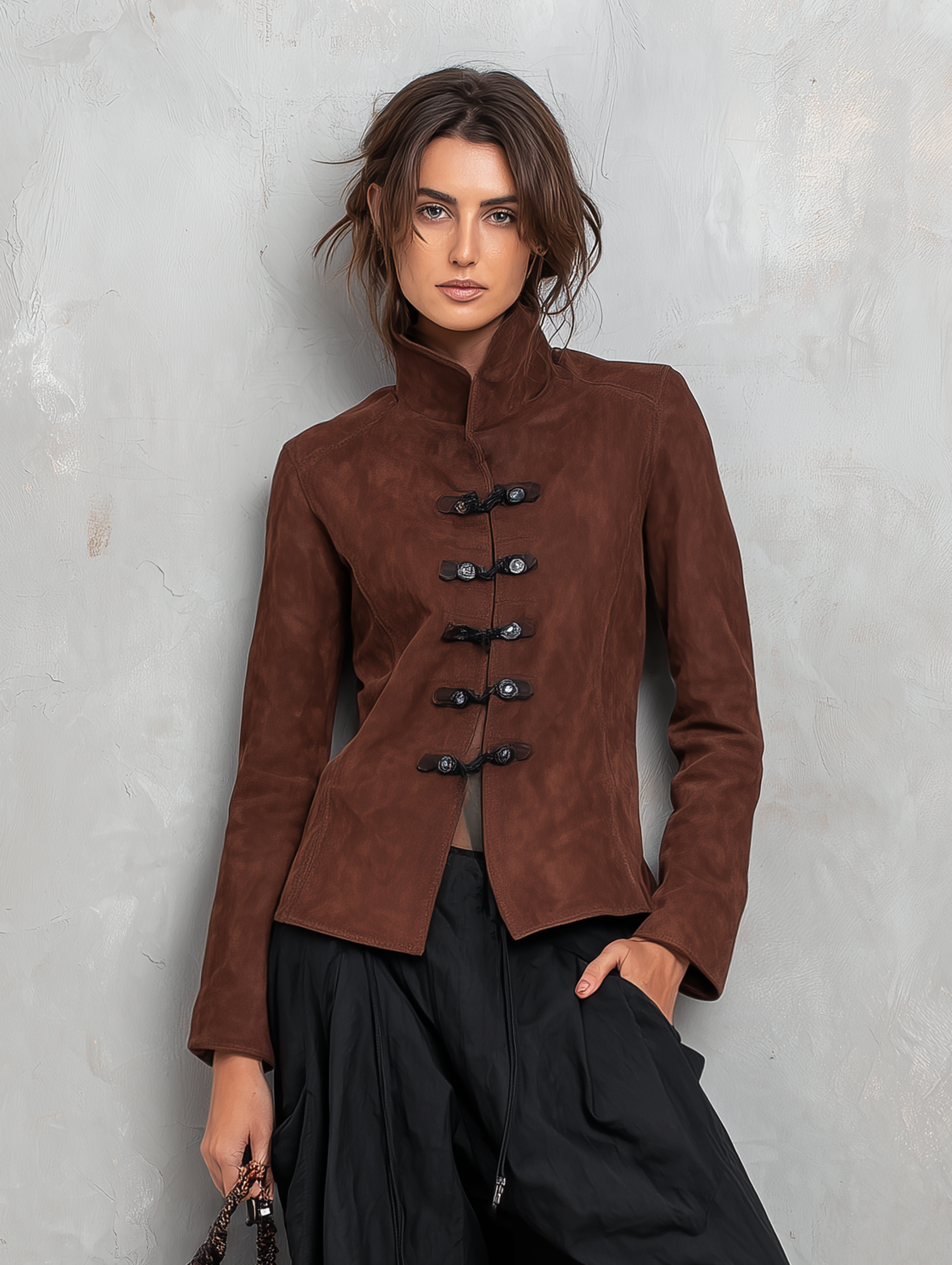 Women's Casual Brown Suede Long-sleeve Jacket MDZ2954G1LXY