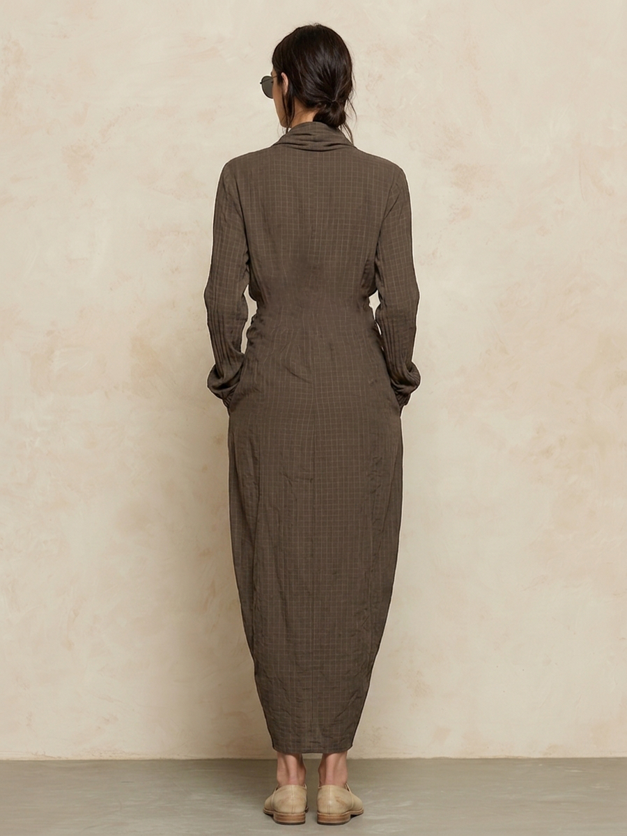 Women's Dark Brown Cotton Blend Minimalist Wrap Tie Waist Maxi Dress MDZ2998G5LYL