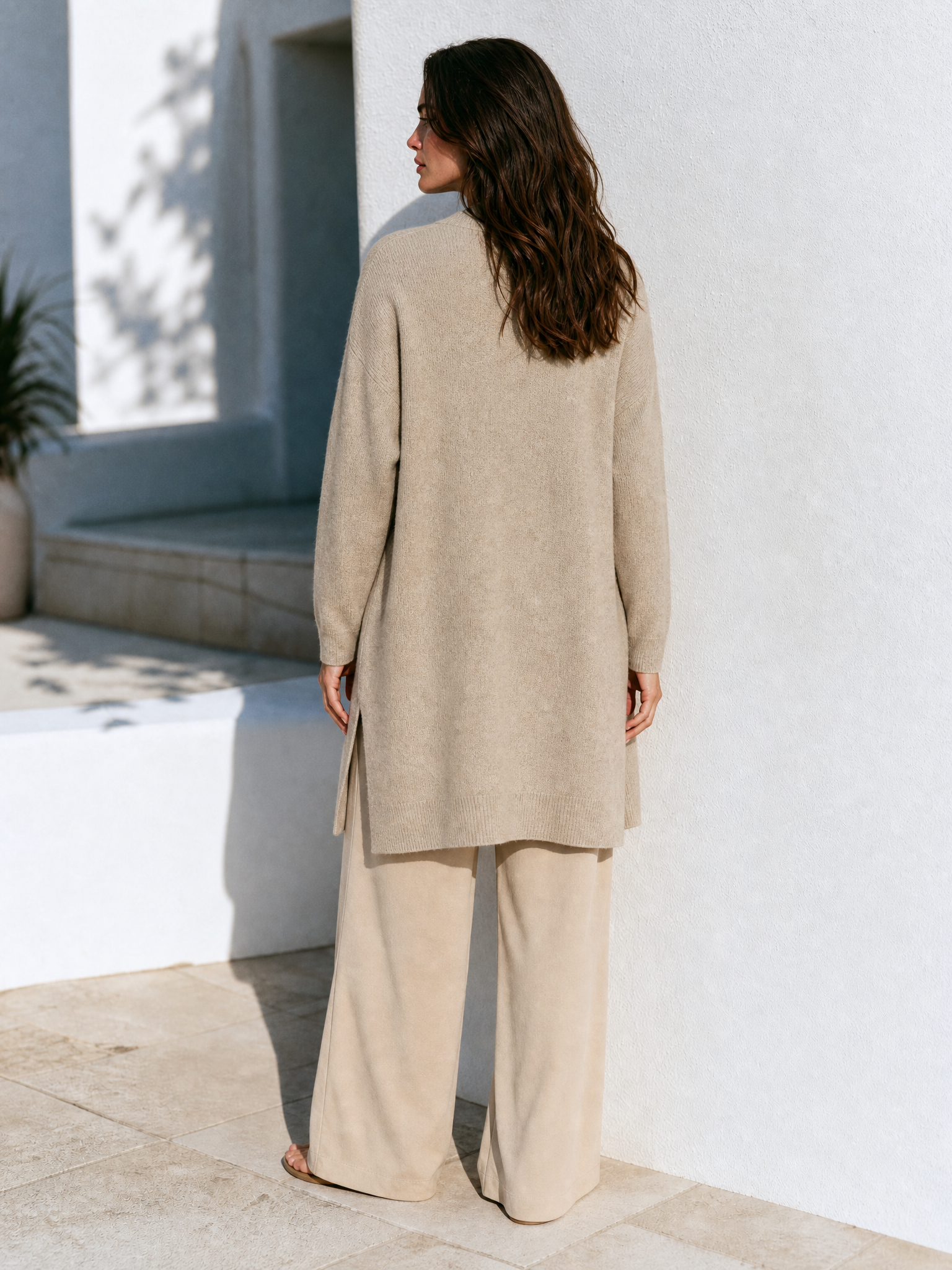 Women'S Casual Oatmeal Knit Long Open Front Cardigan MDZ2934G5YZJ